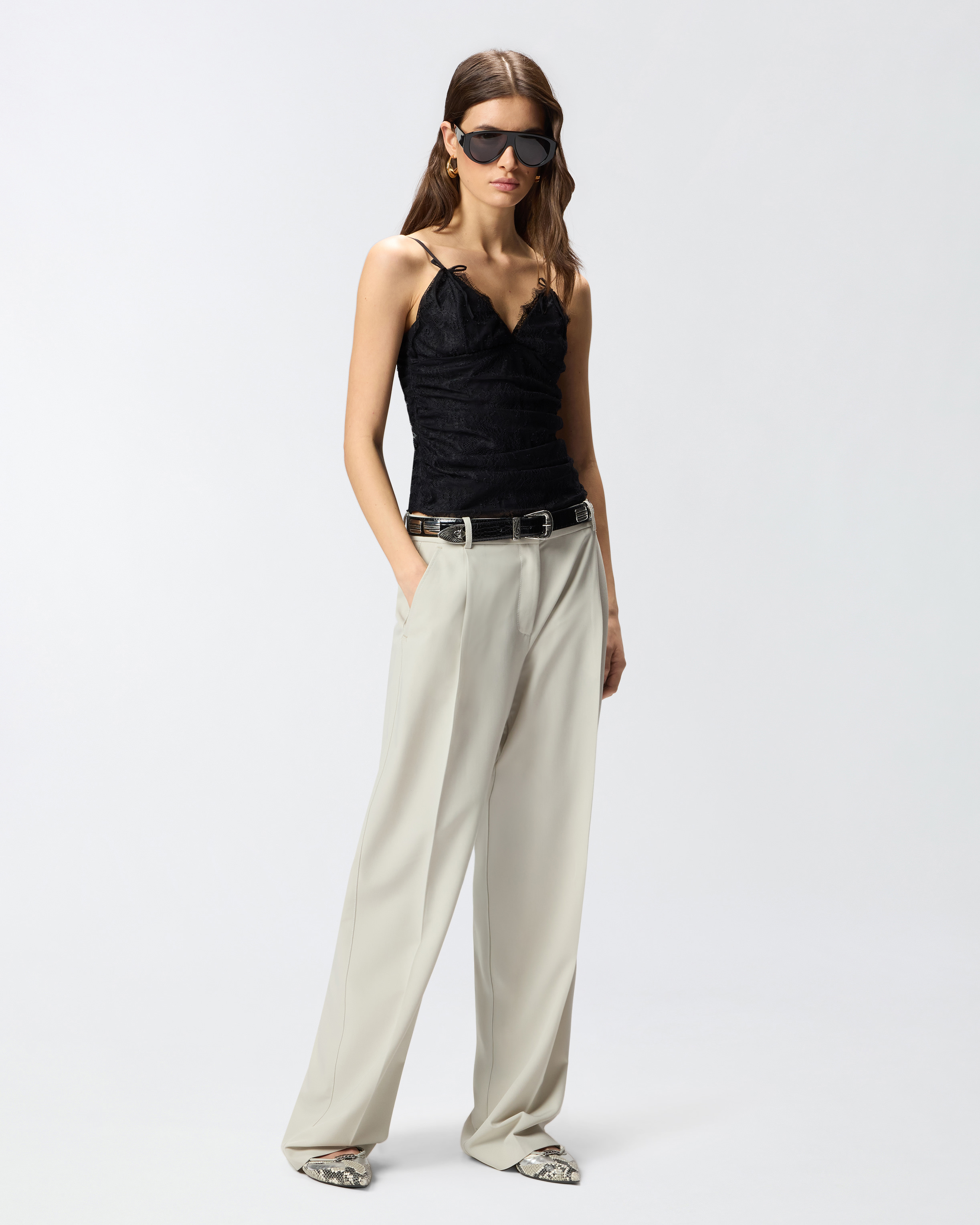 Haut à bretelles en dentelle florale PINKO Noir