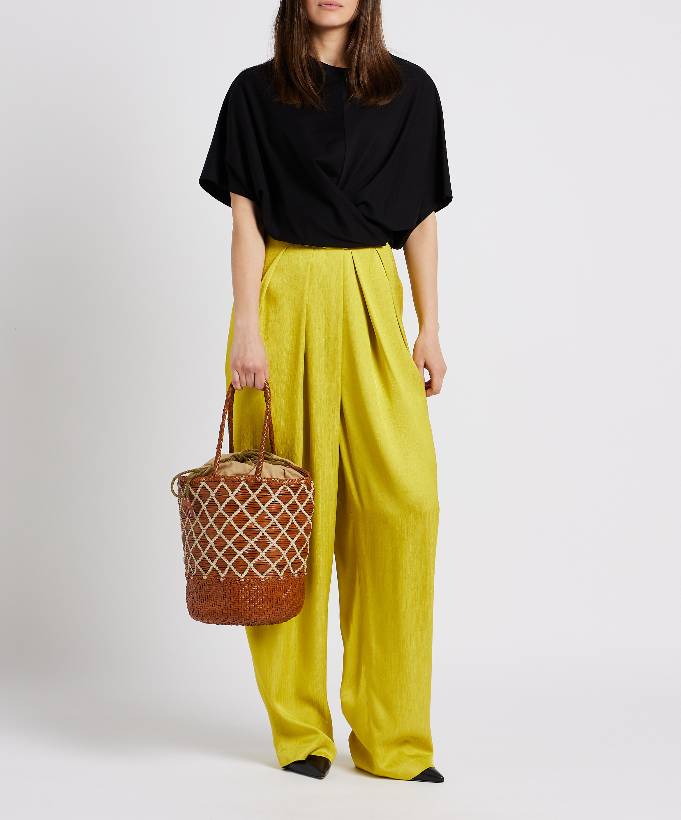 Woven leather bucket bag with ties DRAGON DIFFUSION Multicolored