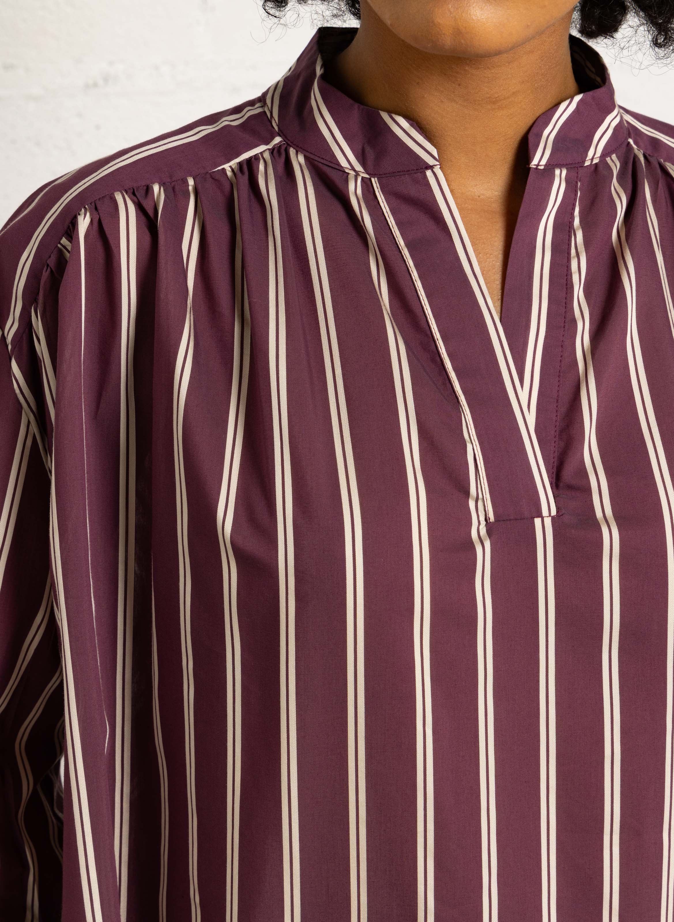 Blouse ample col tunisien rayée SUNCOO Prune