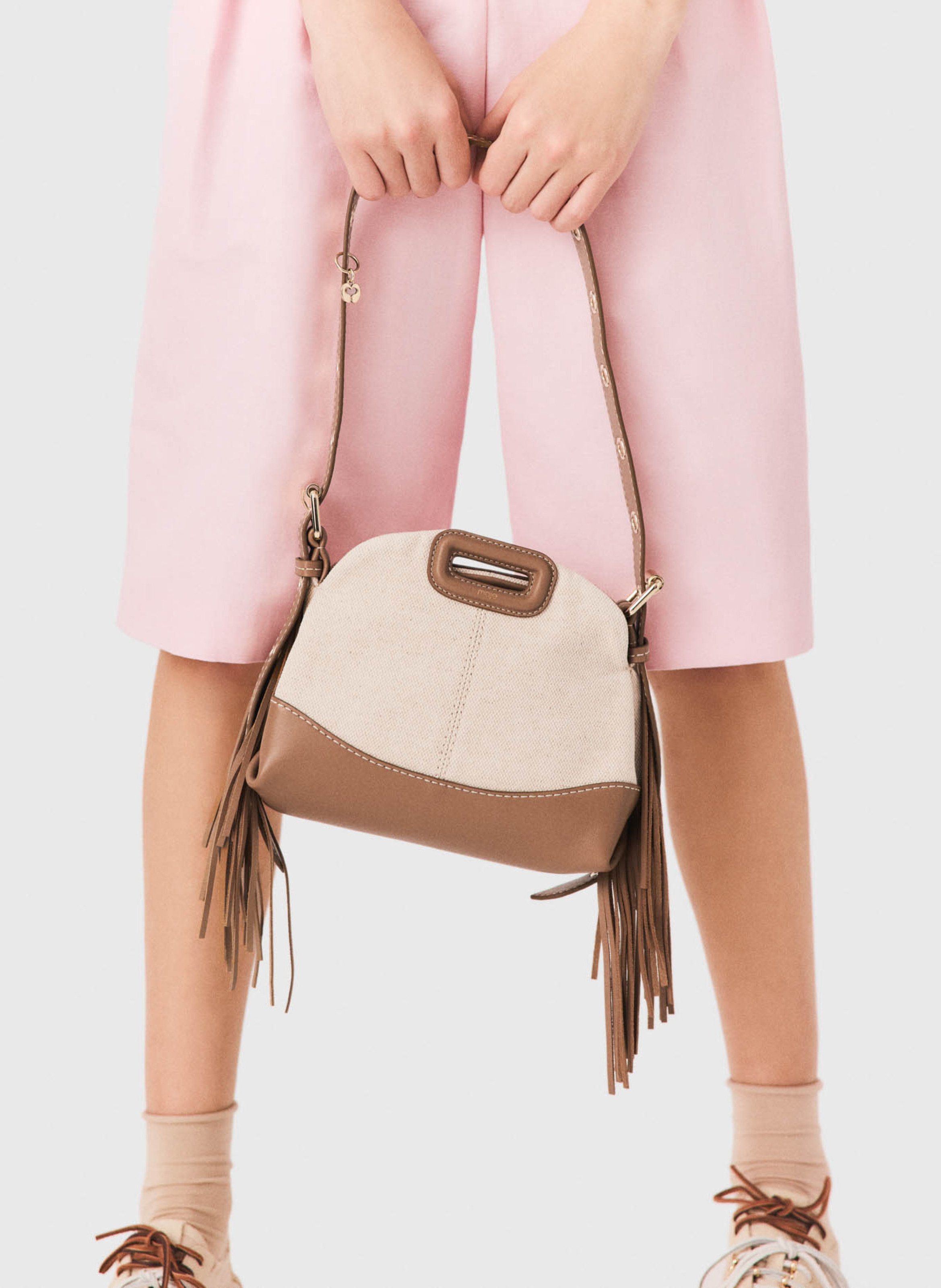 Sac bandoulière en coton et lin MAJE Beige