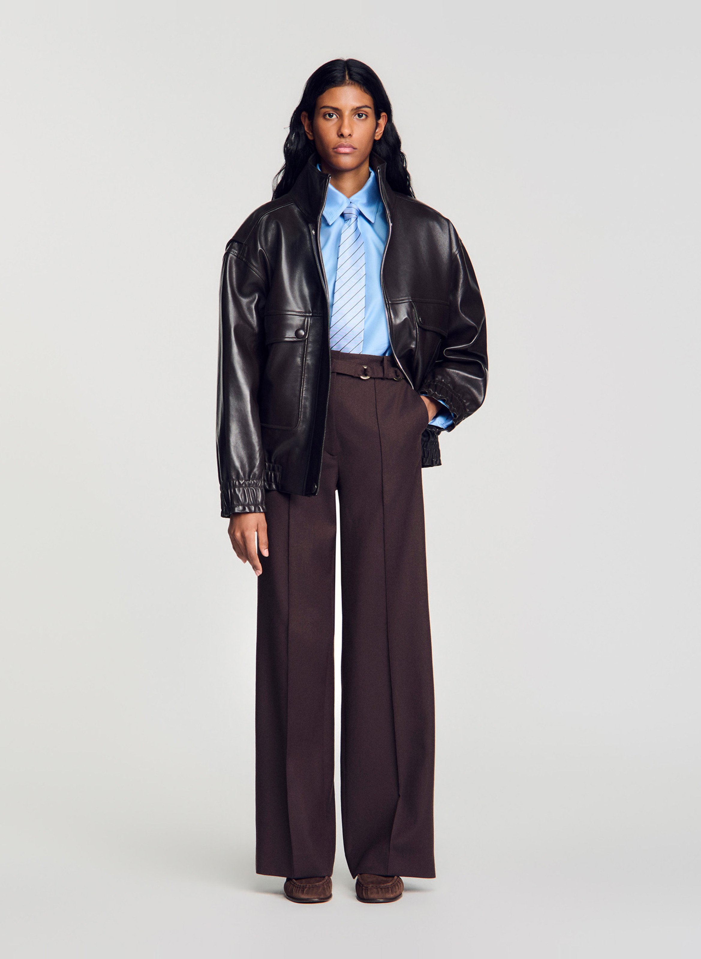 Wide-leg wool-blend pants SANDRO Brown