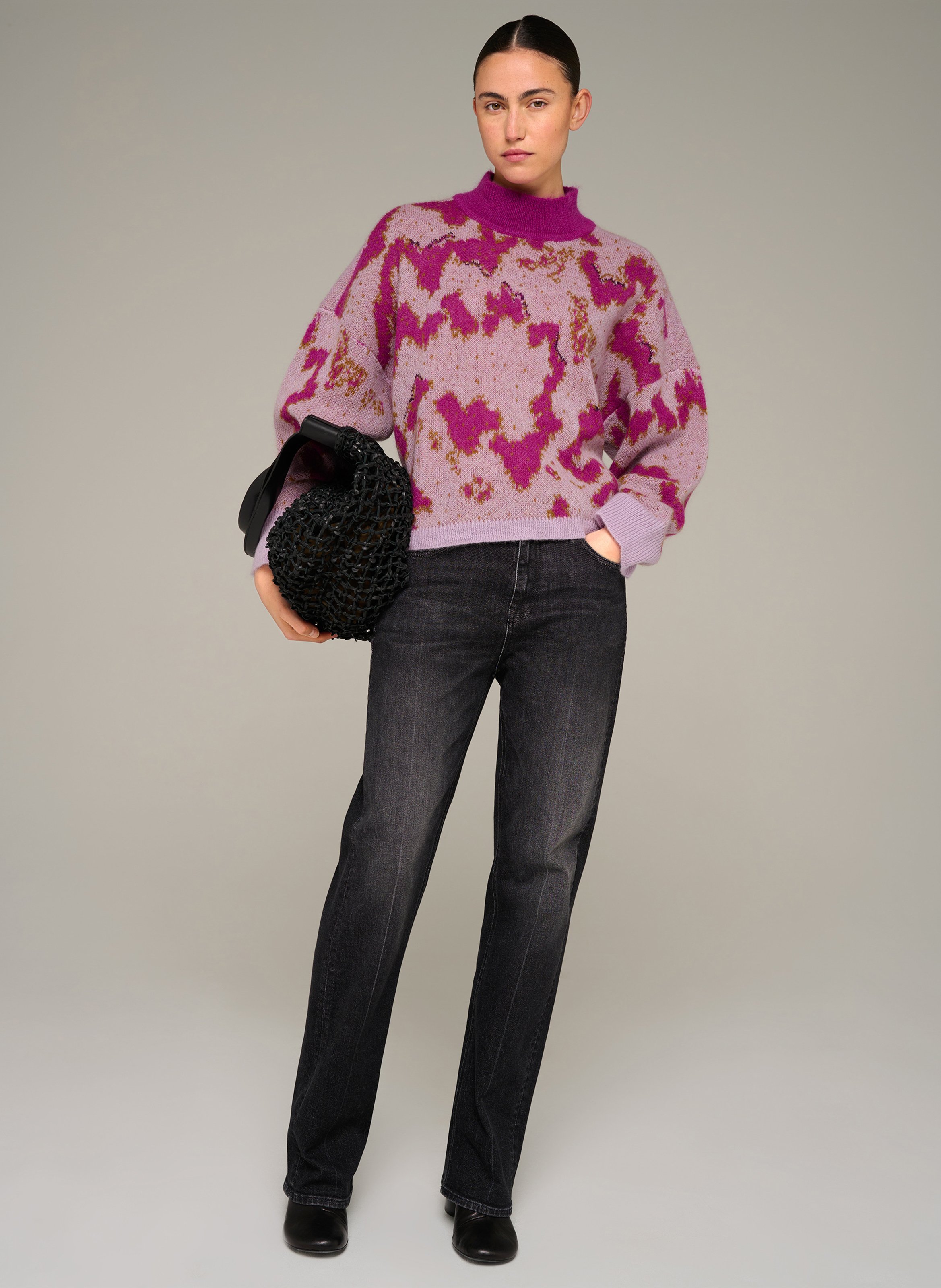 Weiter Pullover aus Wollmischung mit Stehkragen und Jacquardmuster COTELAC Violett