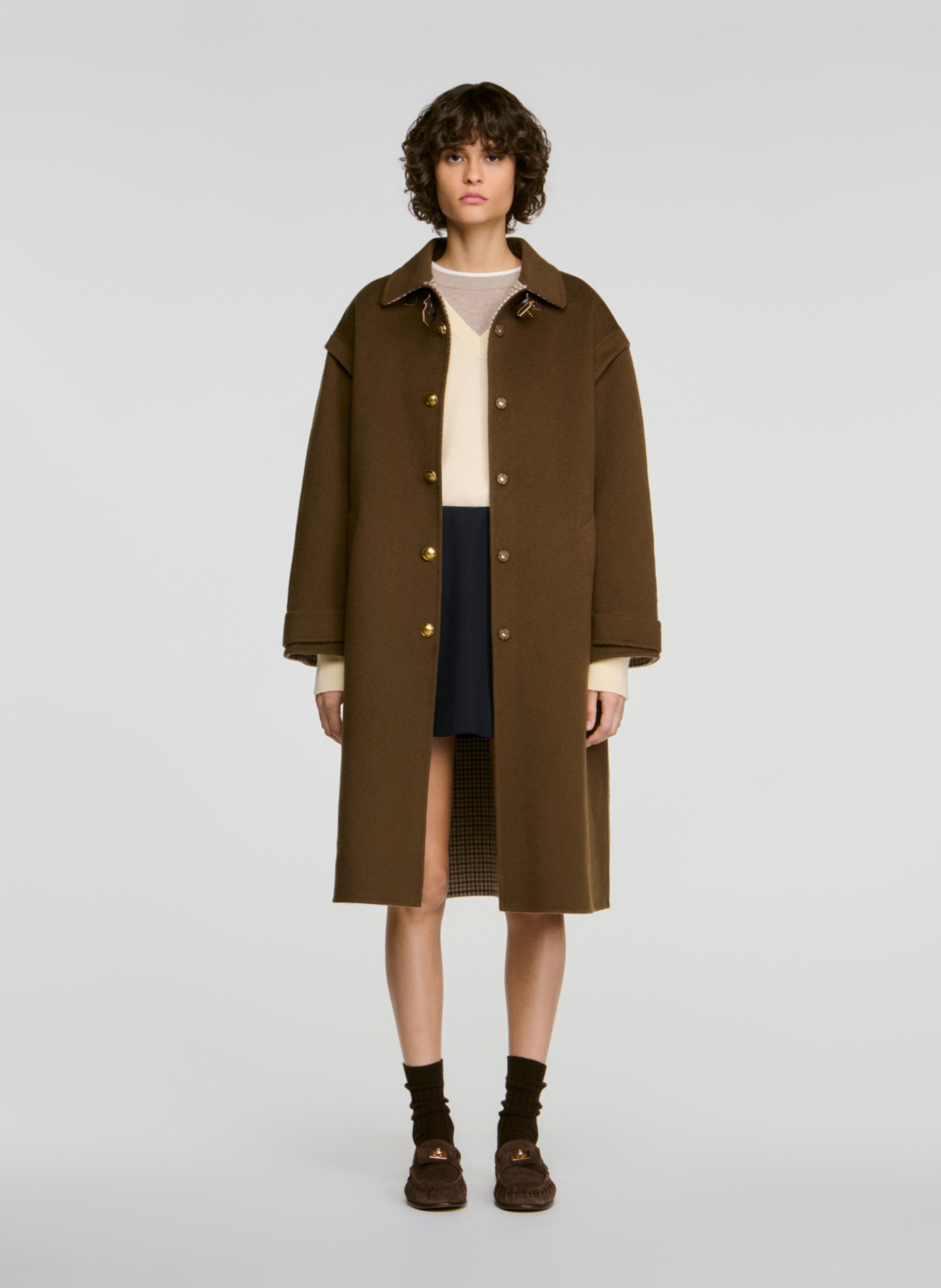 Manteau long ample zippé uni SANDRO Kaki