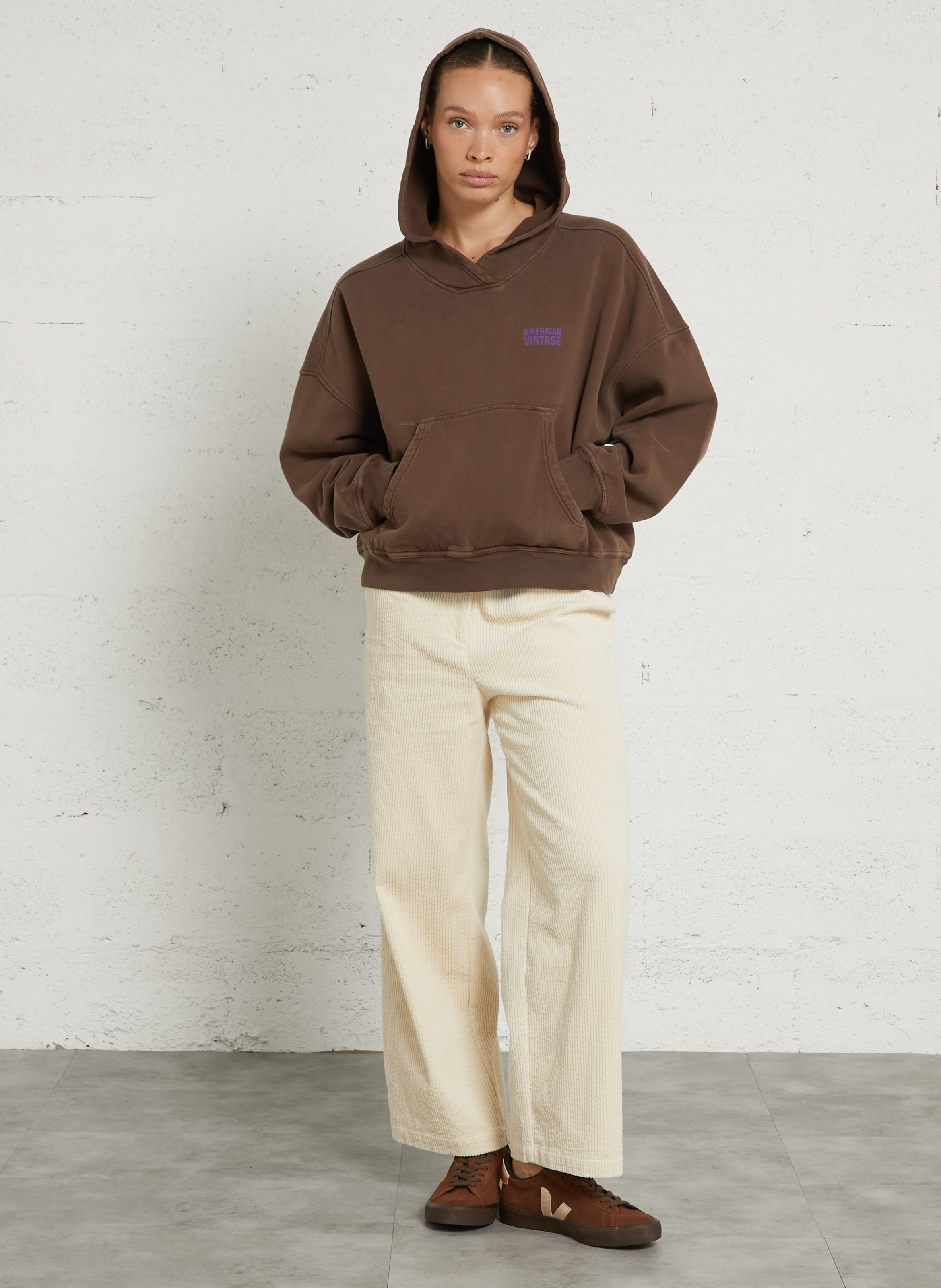 Sweat oversize à capuche en coton AMERICAN VINTAGE Marron