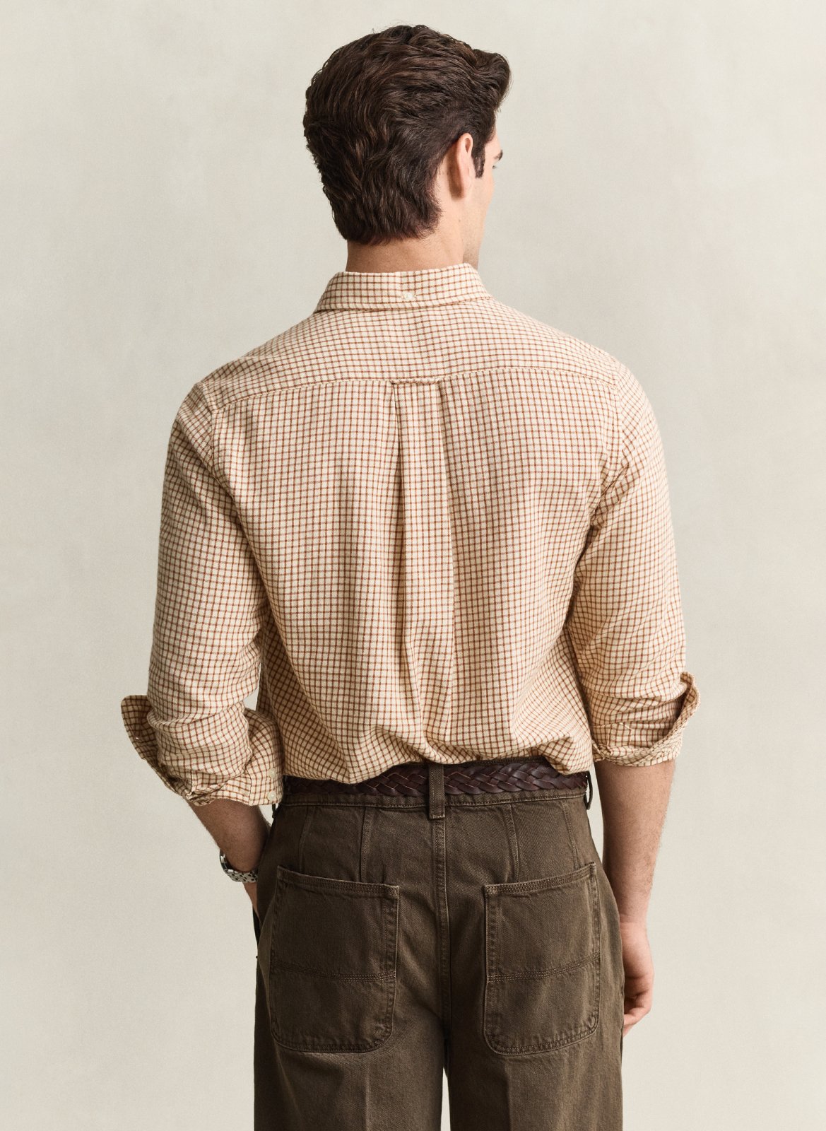 Chemise droite col classique à carreaux en coton GANT Marron