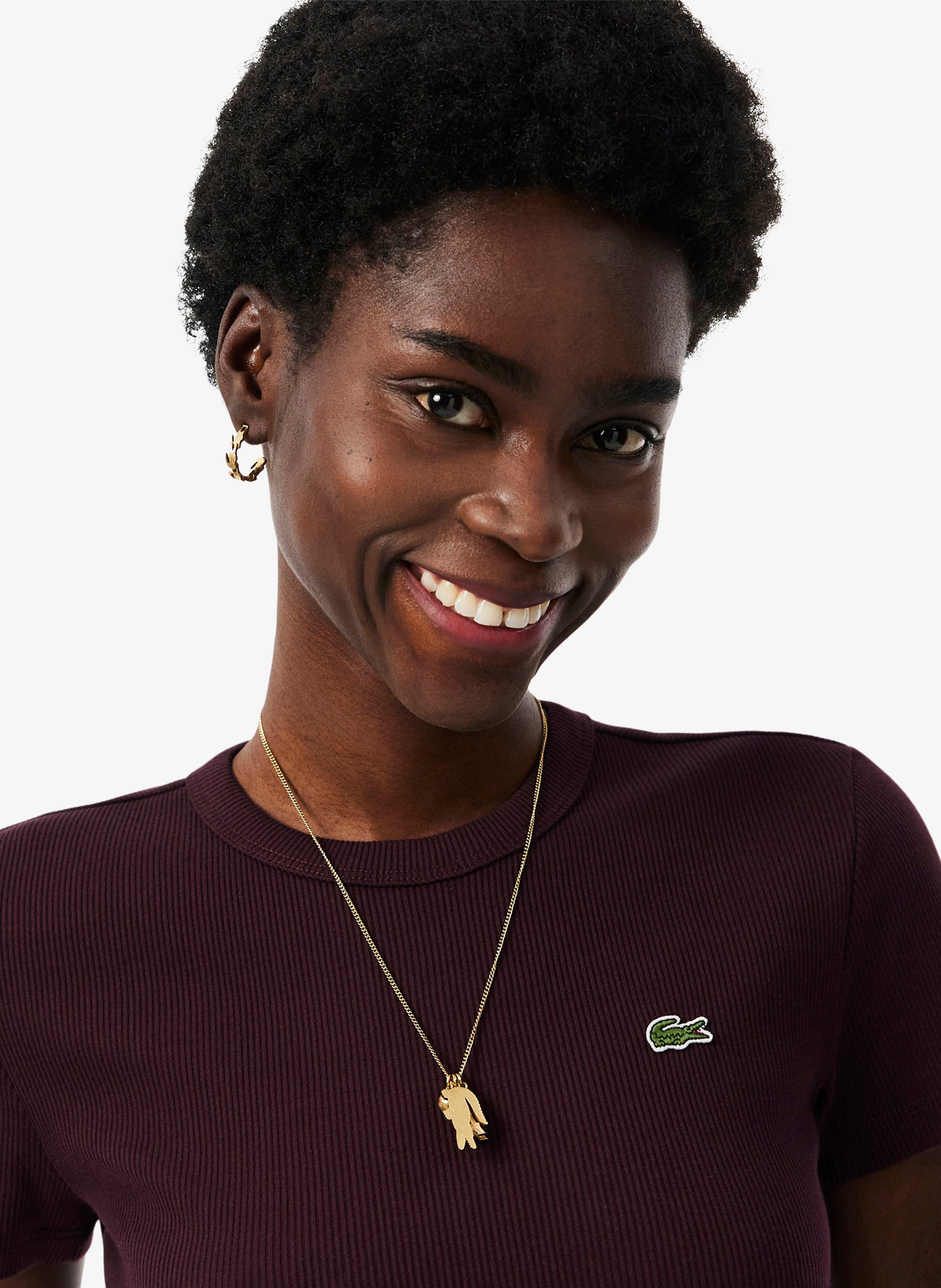 Tee-shirt moulant col rond en coton LACOSTE Rouge