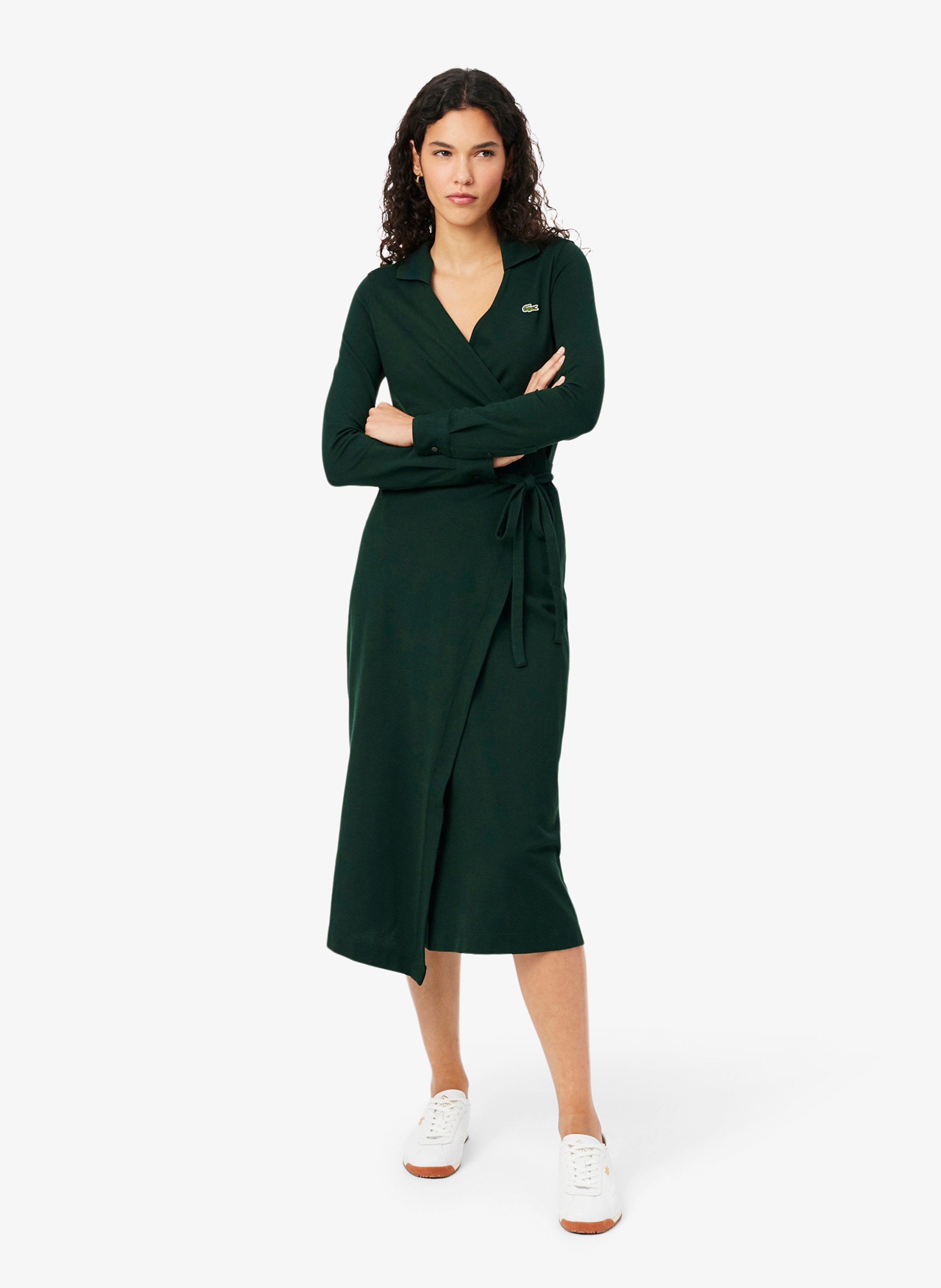 Robe cache-cœur cintrée en coton mélangé LACOSTE Vert