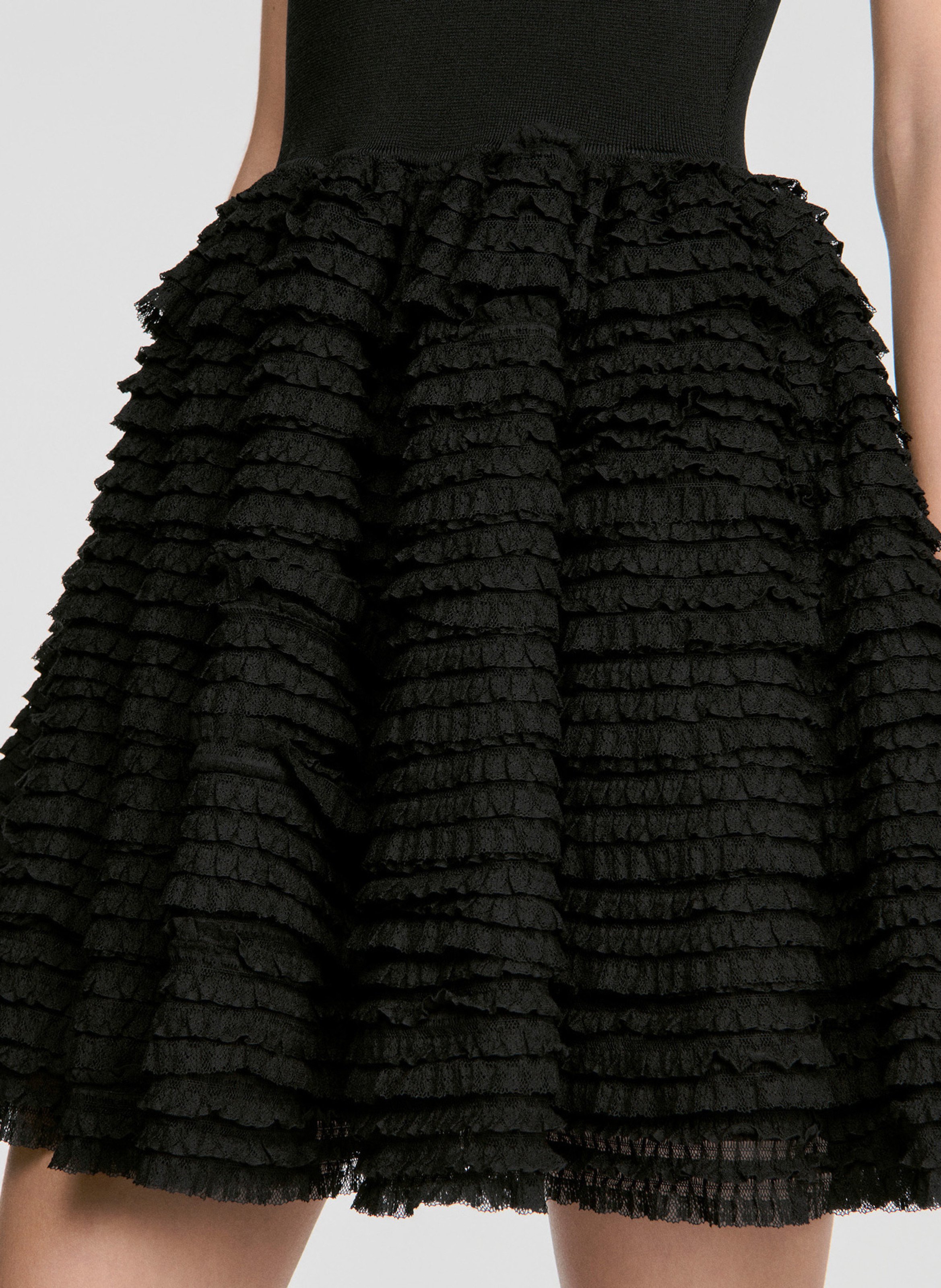 Robe courte évasée à volants SANDRO Noir