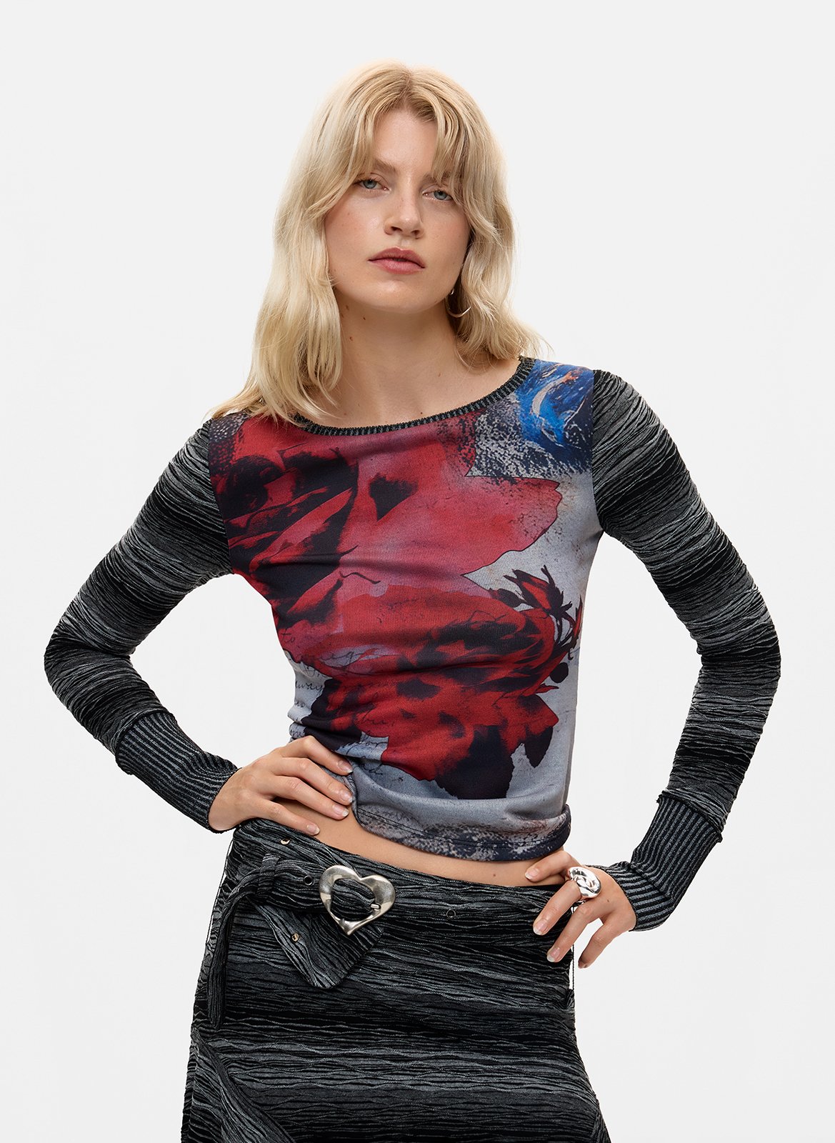Fitted boat neck printed T-shirt DESIGUAL Black