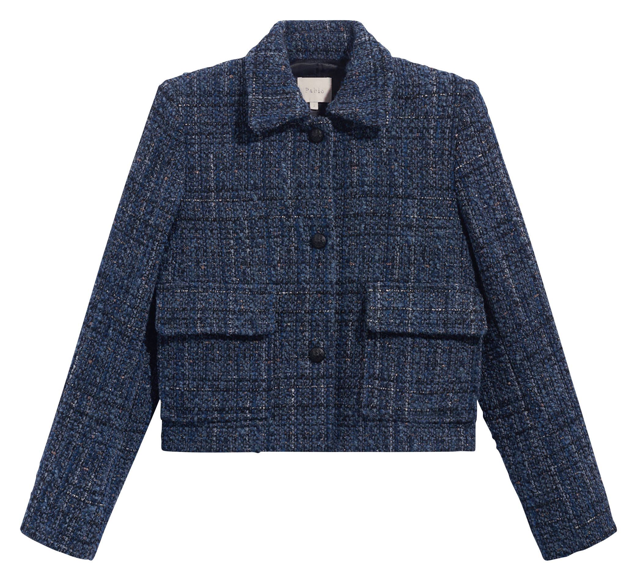 Rechte knoopsluiting jasje in tweed PABLO Blauw
