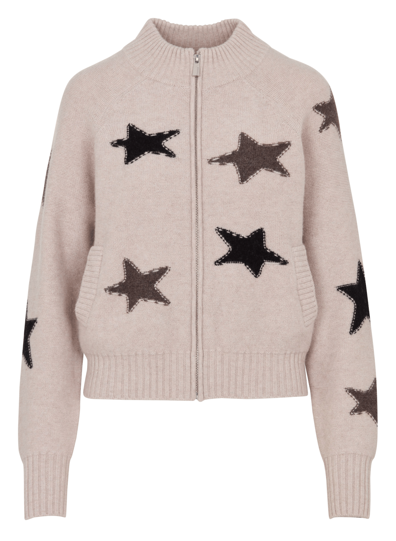 Straight high-neck wool cardigan with star pattern BERENICE Beige
