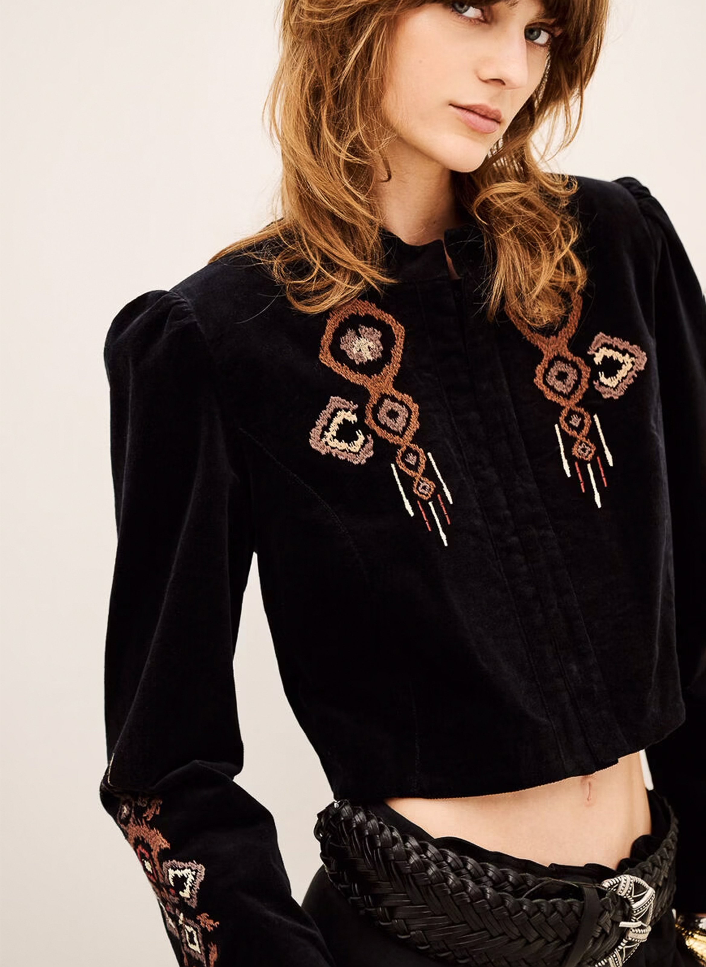Veste courte col officier brodée en coton mélangé BA&SH Noir