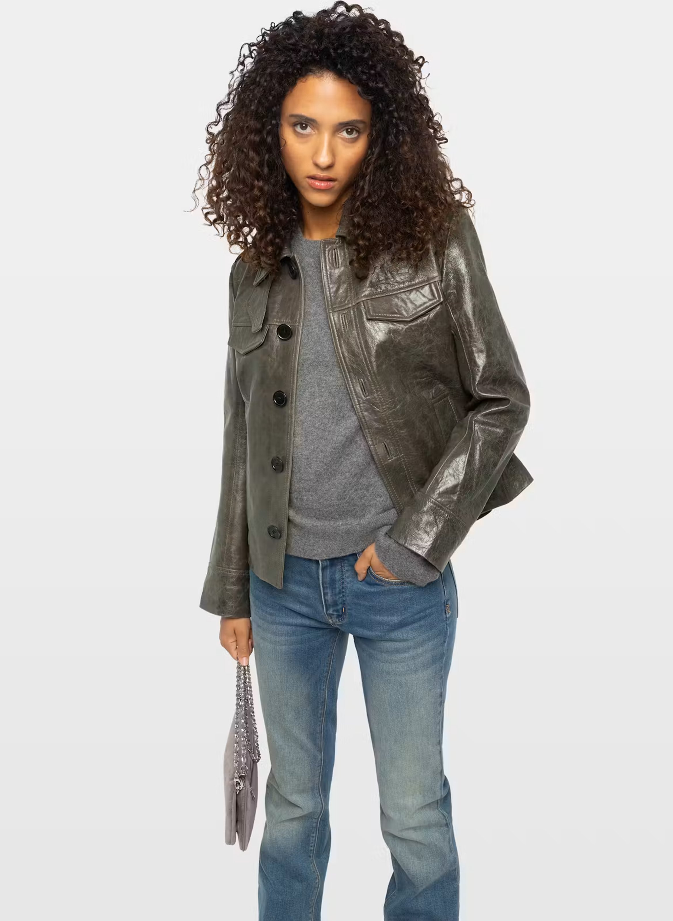 Gerade Lederjacke mit Knöpfen ZADIG&VOLTAIRE Grau