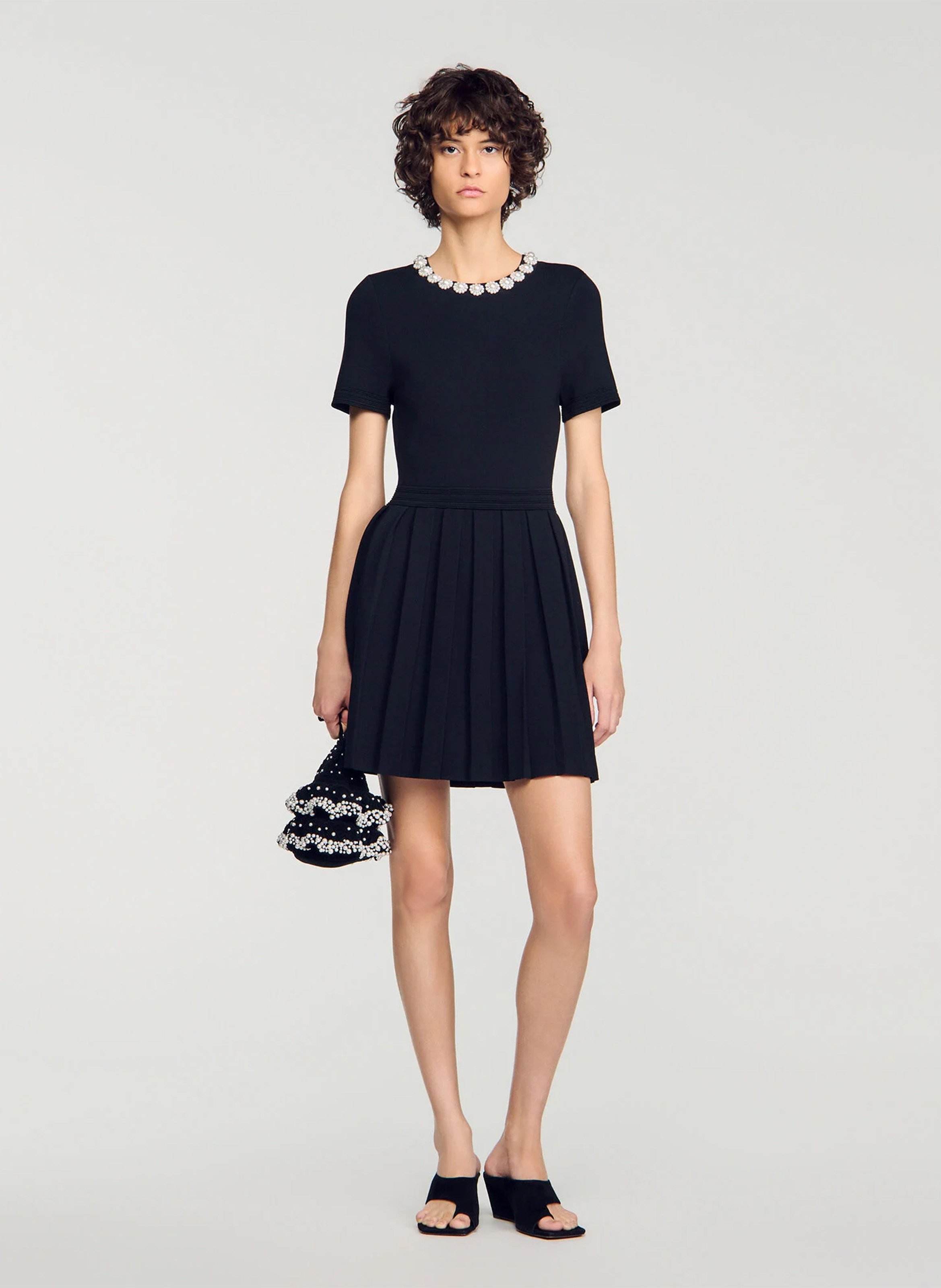 Robe courte à col bijou SANDRO Noir