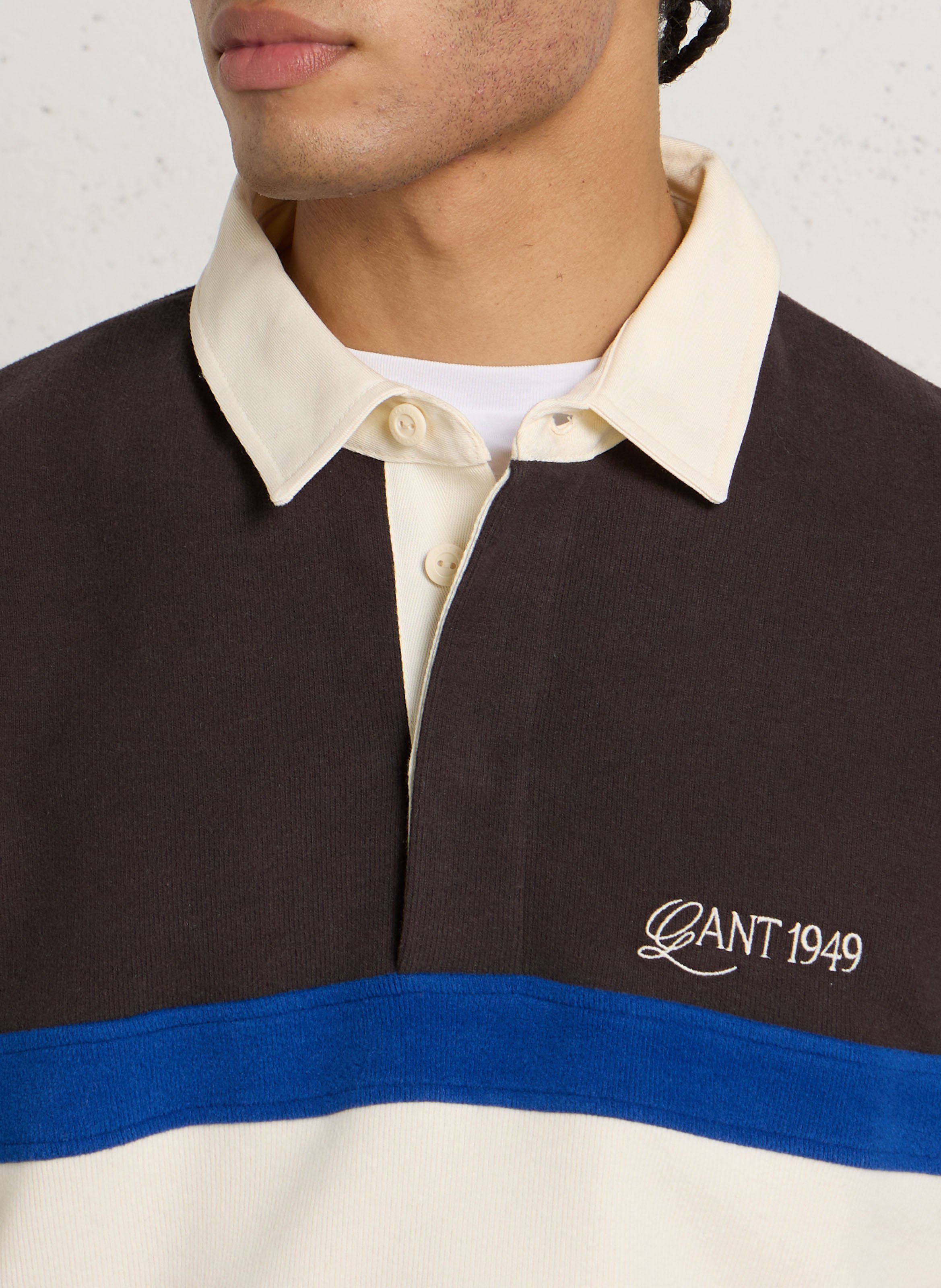 Polo droit à rayures en coton mélangé GANT Marron