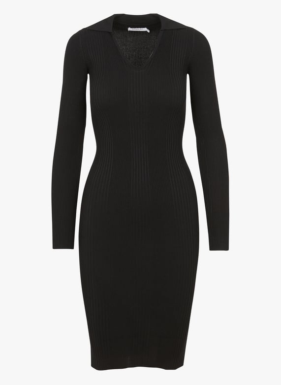 Lange strakke jurk met V hals Zwart