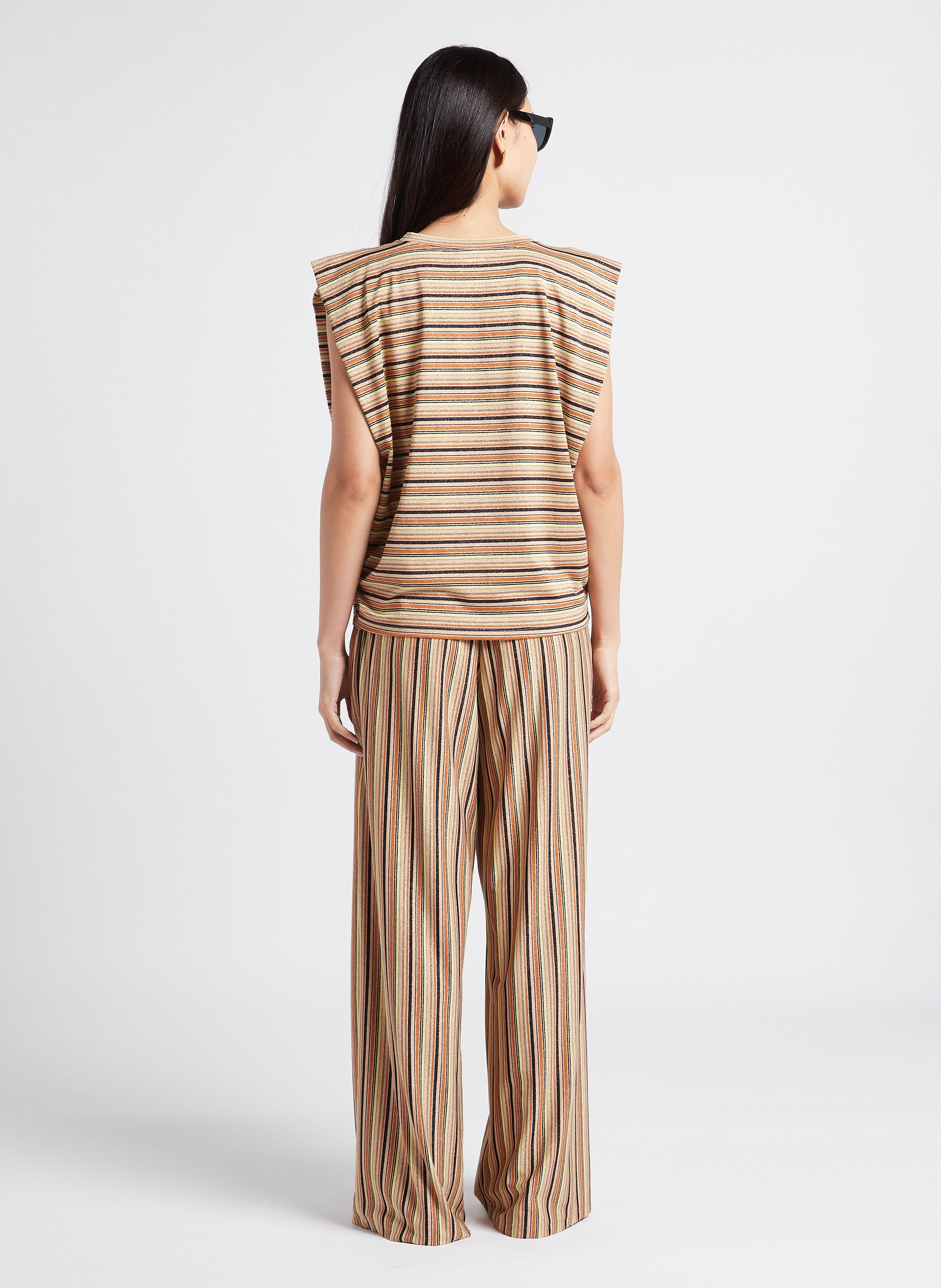 Pantalon large taille haute rayé à fils métallisés MOMONI Multicolore