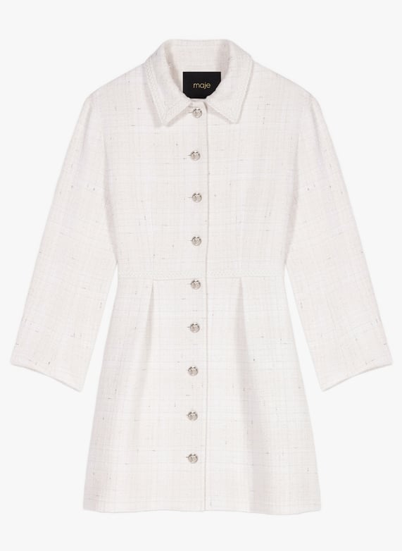 White Short fitted dress with classic collar