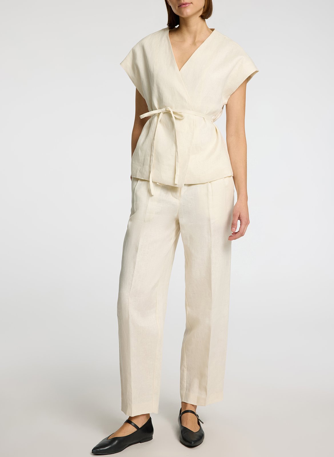 Pantalon à pinces en lin SELECTED Beige