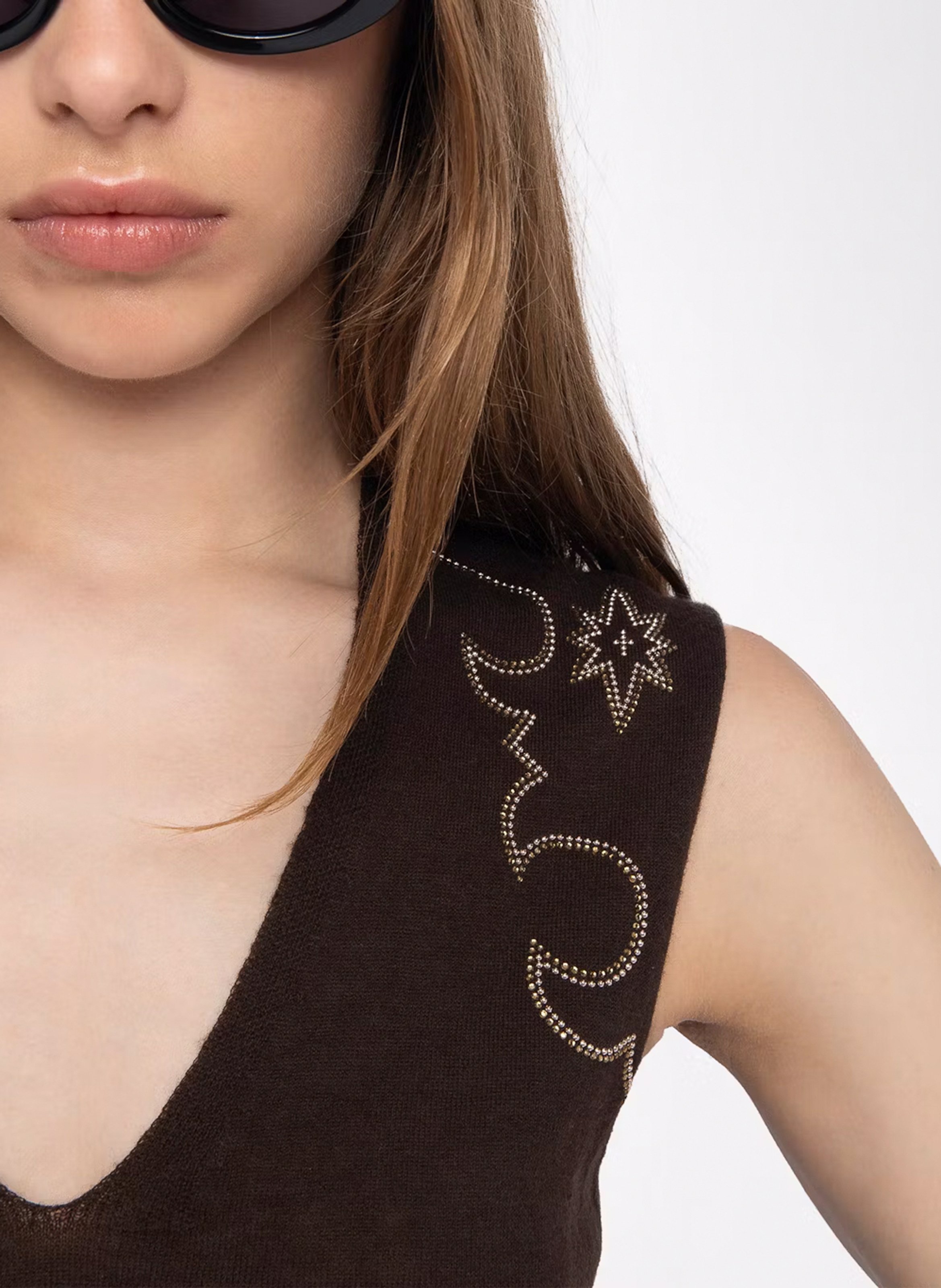 Pull col V sans manches en cachemire ZADIG&VOLTAIRE Marron