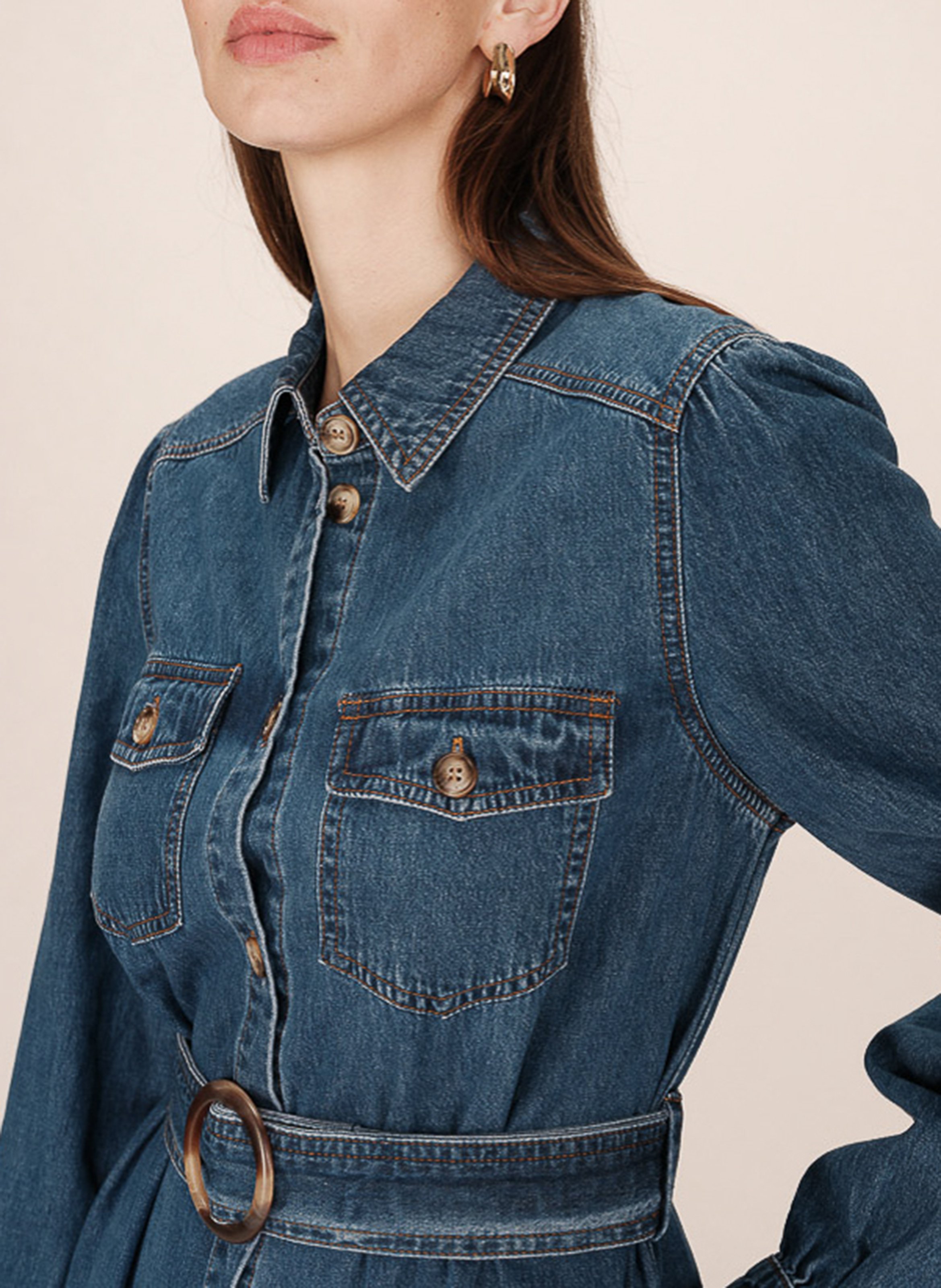 Long cotton-blend dress GRACE ET MILA Blue