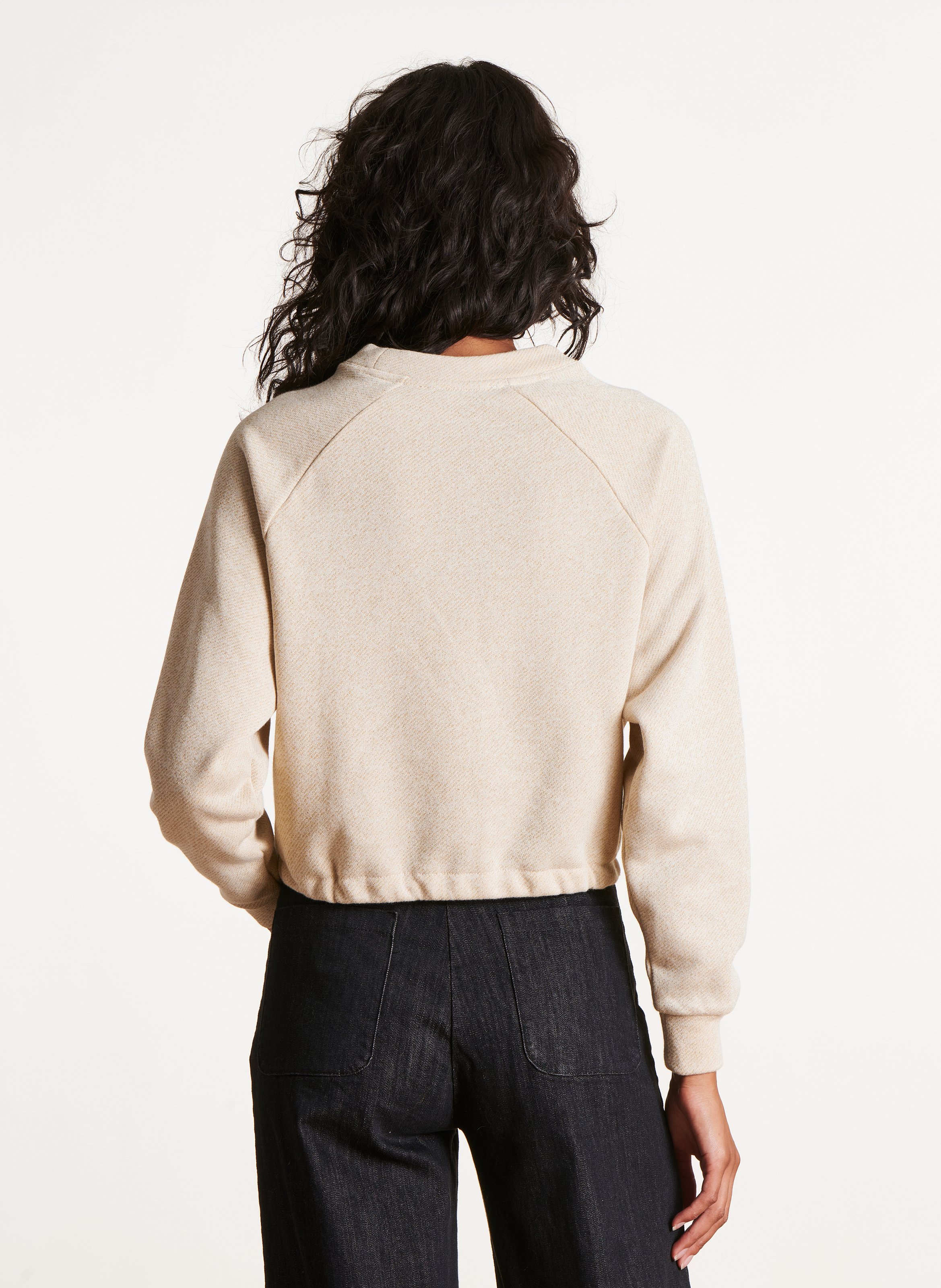 Kurzer weiter Baumwollmisch-Sweater LA FEE MARABOUTEE Weiss