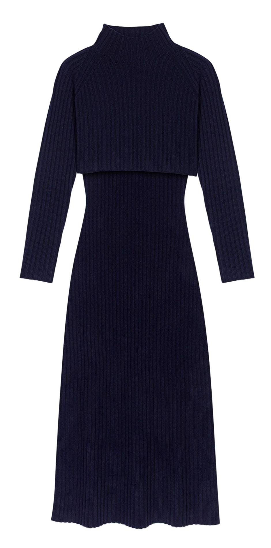 Long wool V-neck dress MAJE Blue