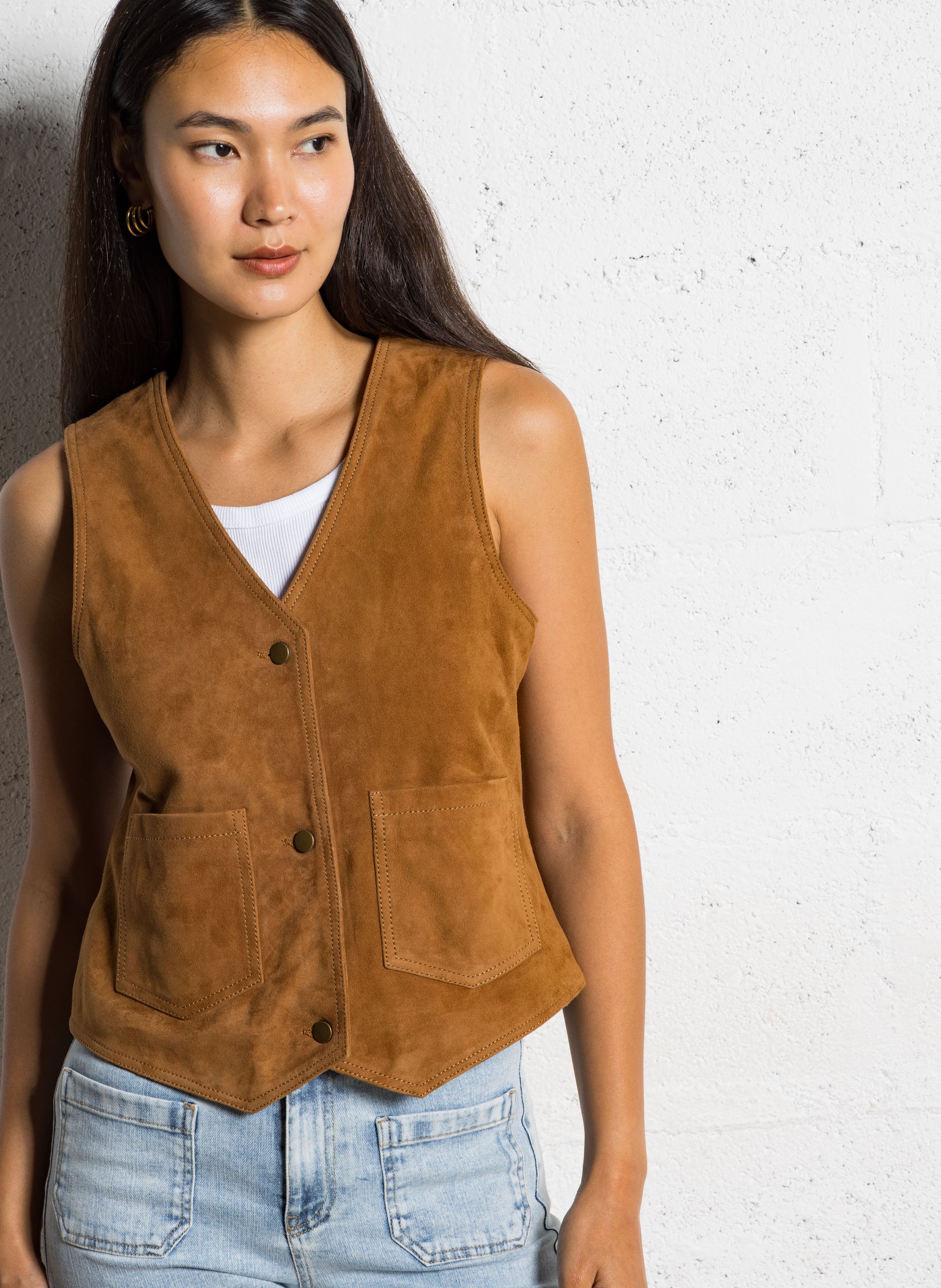 Leather V-neck jacket MAISON 123 Beige