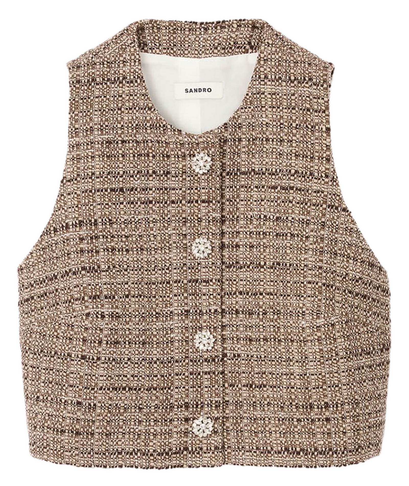 Top court sans manches en tweed SANDRO Marron