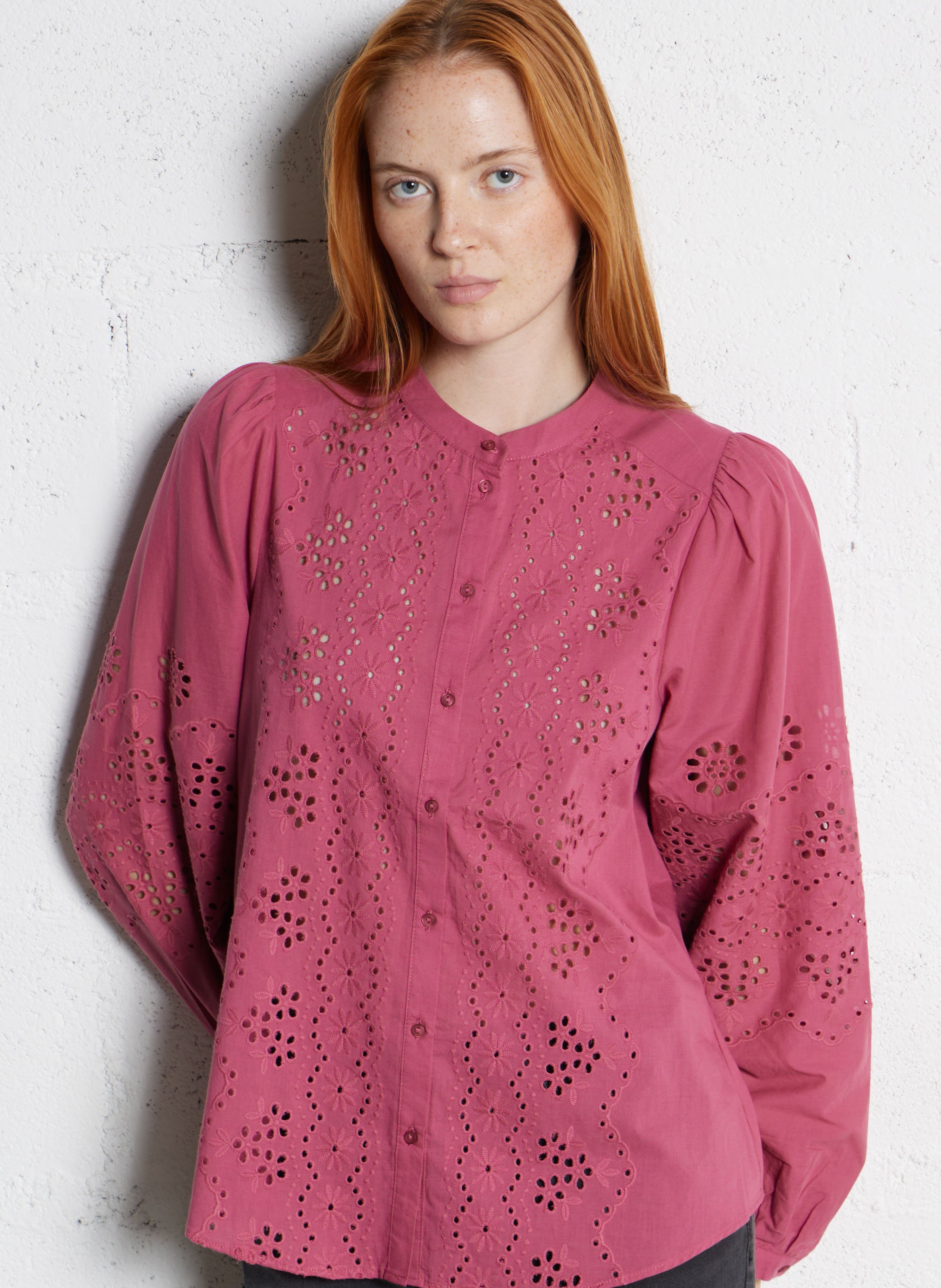 Chemisier ample col mao en coton SUD EXPRESS Rose