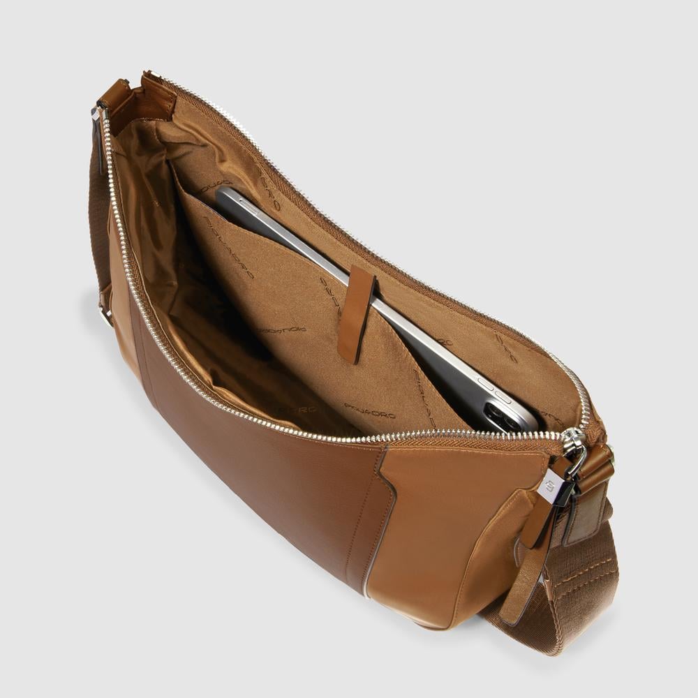 Women's crossbody bag for iPad® mini with RFID protection and pocket for Piquadro smart tracker PIQUADRO Brown