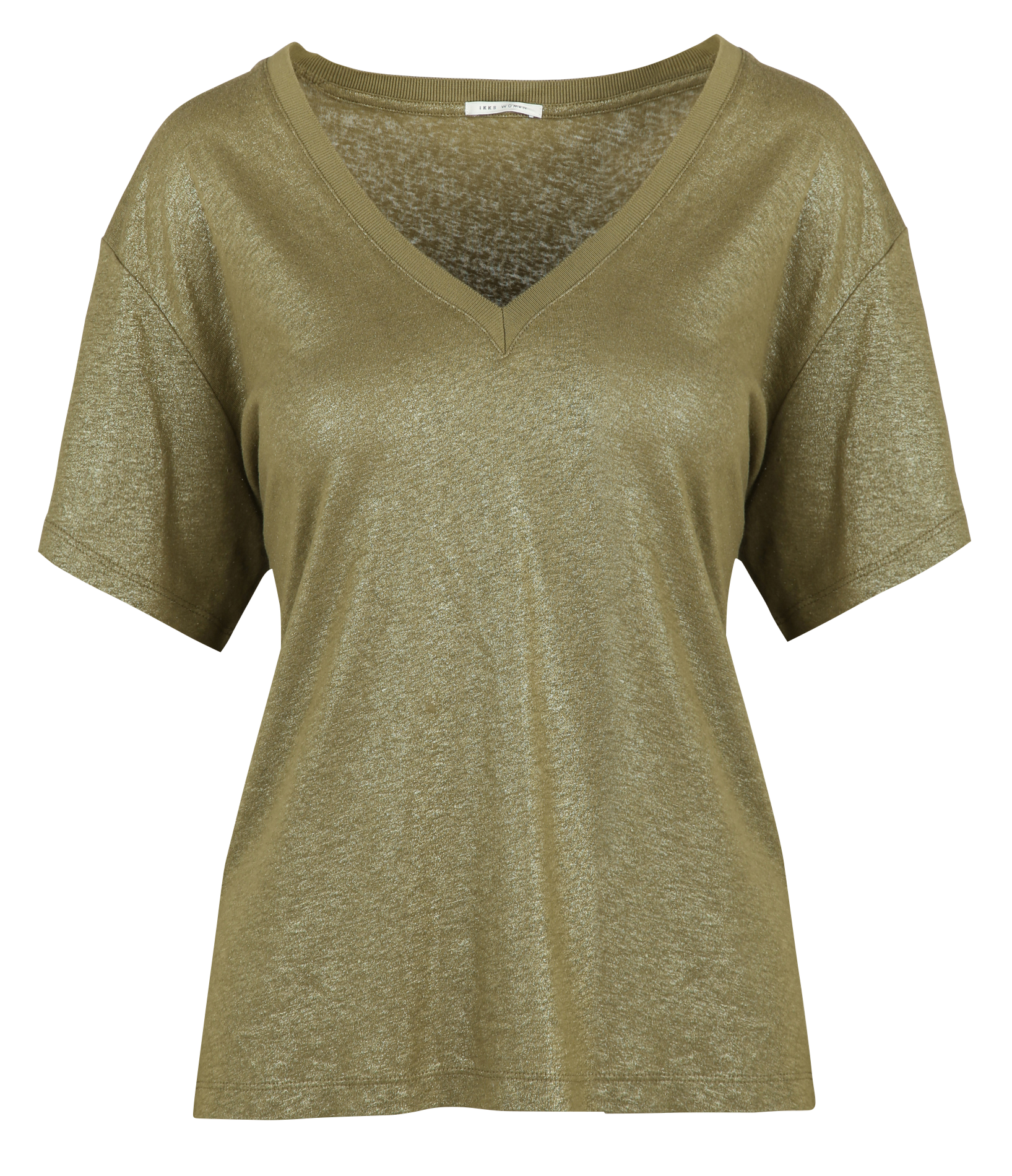 Iridescent V-neck T-shirt in blended linen IKKS Khaki