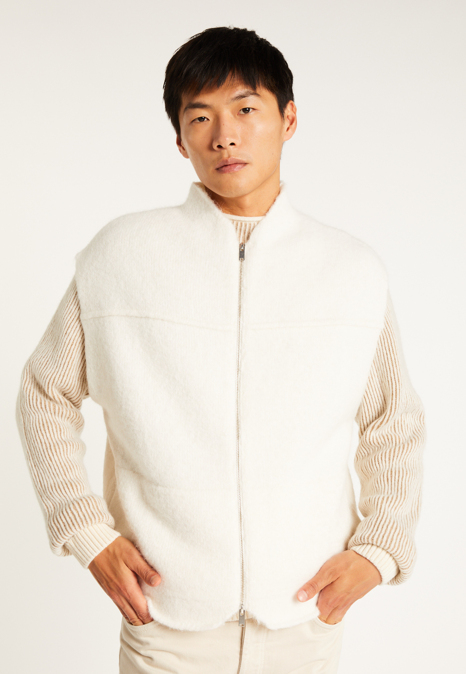 Alpaca sleeveless cardigan MAISON MONTAGUT White