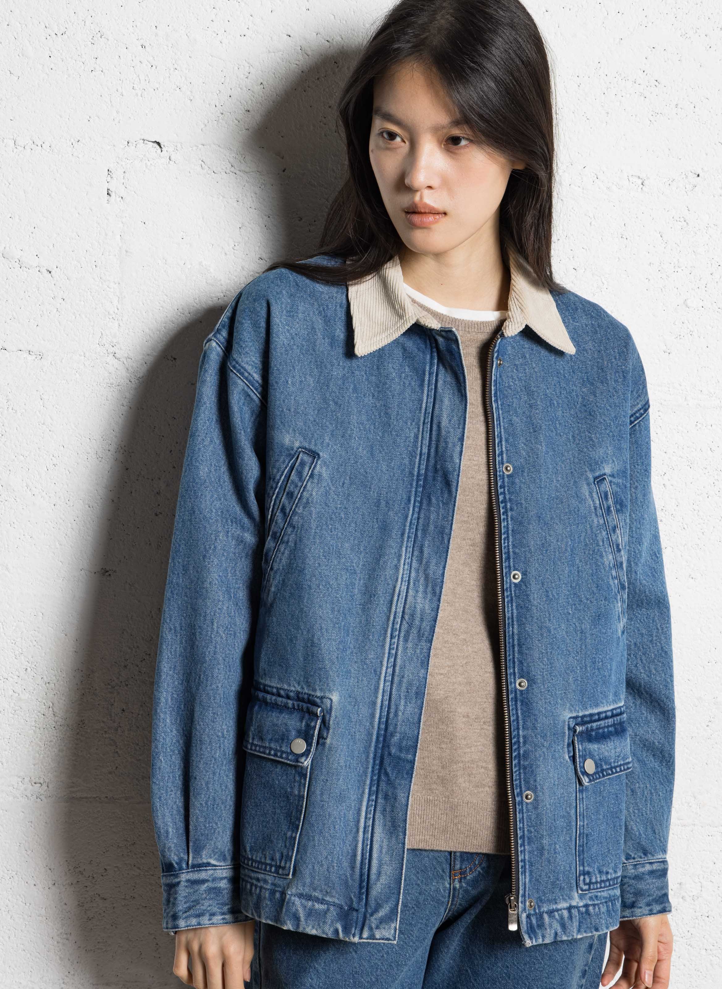 Straight-cut cotton denim jacket IKKS Blue