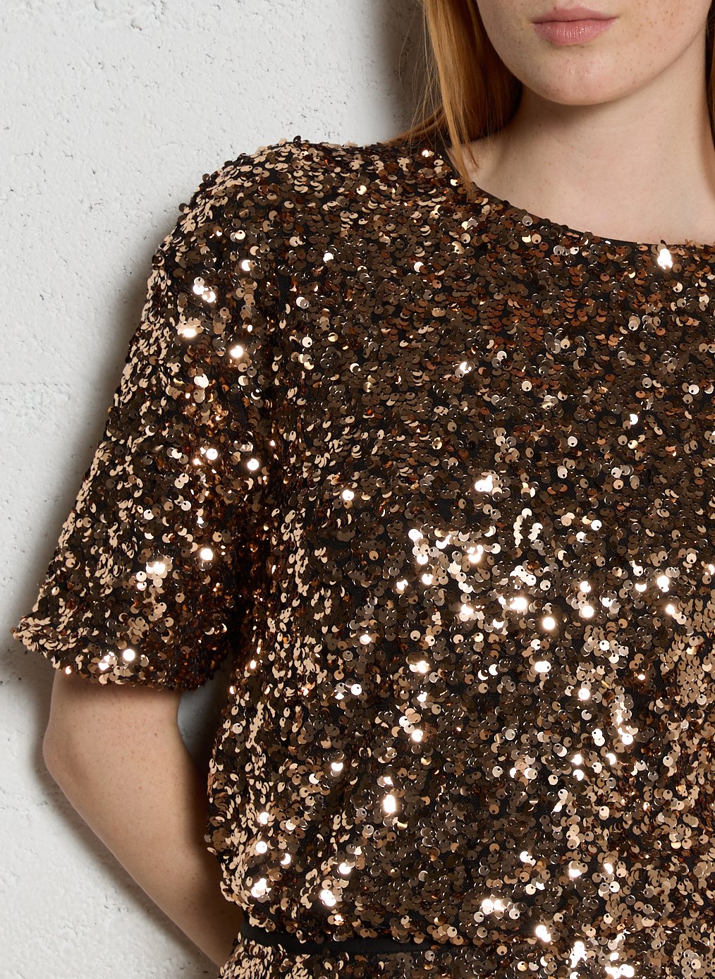 Top oversize col rond à sequins MAISON 123 Marron
