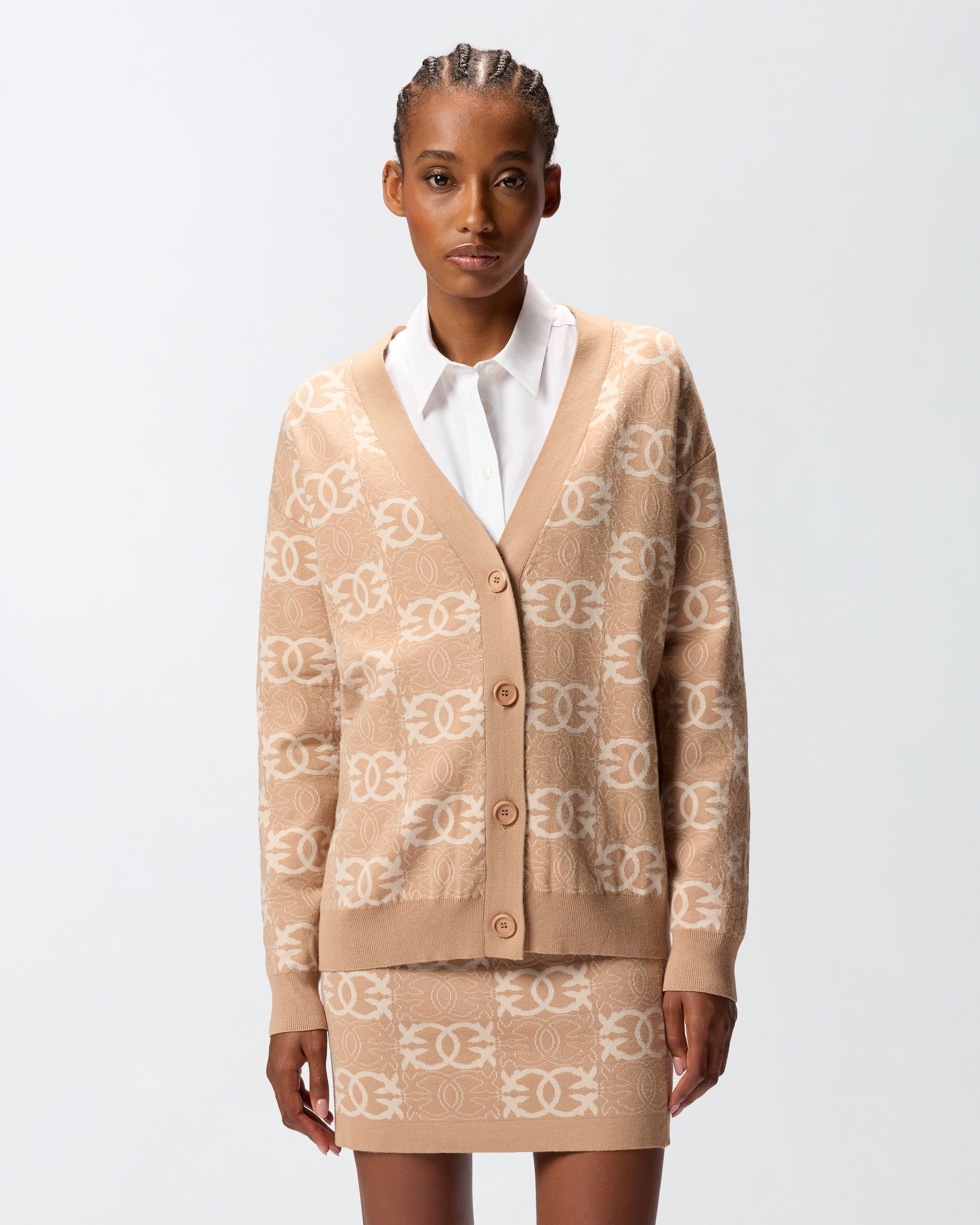 Cardigan with love birds logo PINKO Brown