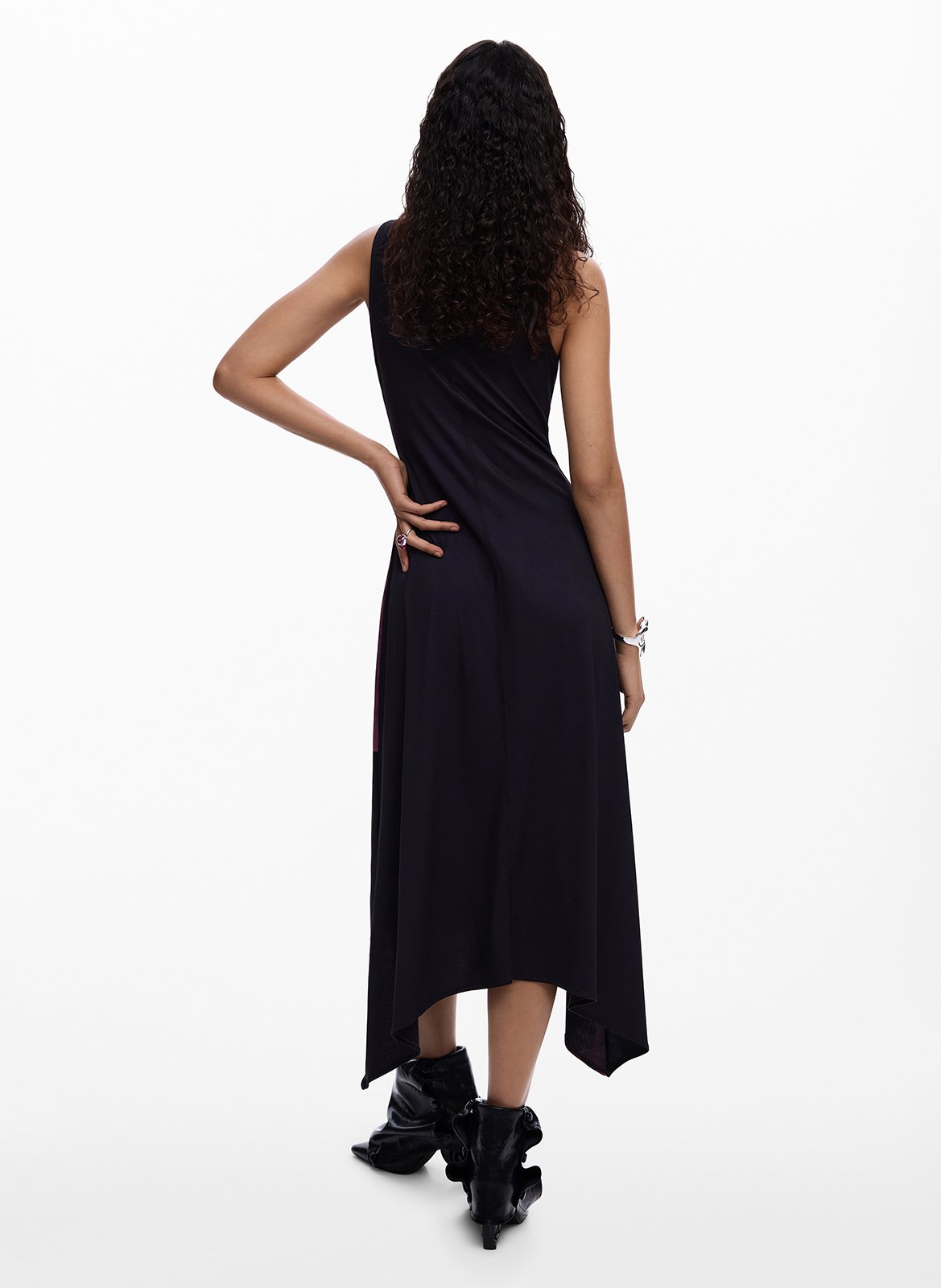 Langes, asymmetrisches Kleid mit Rundhalsausschnitt DESIGUAL Schwarz