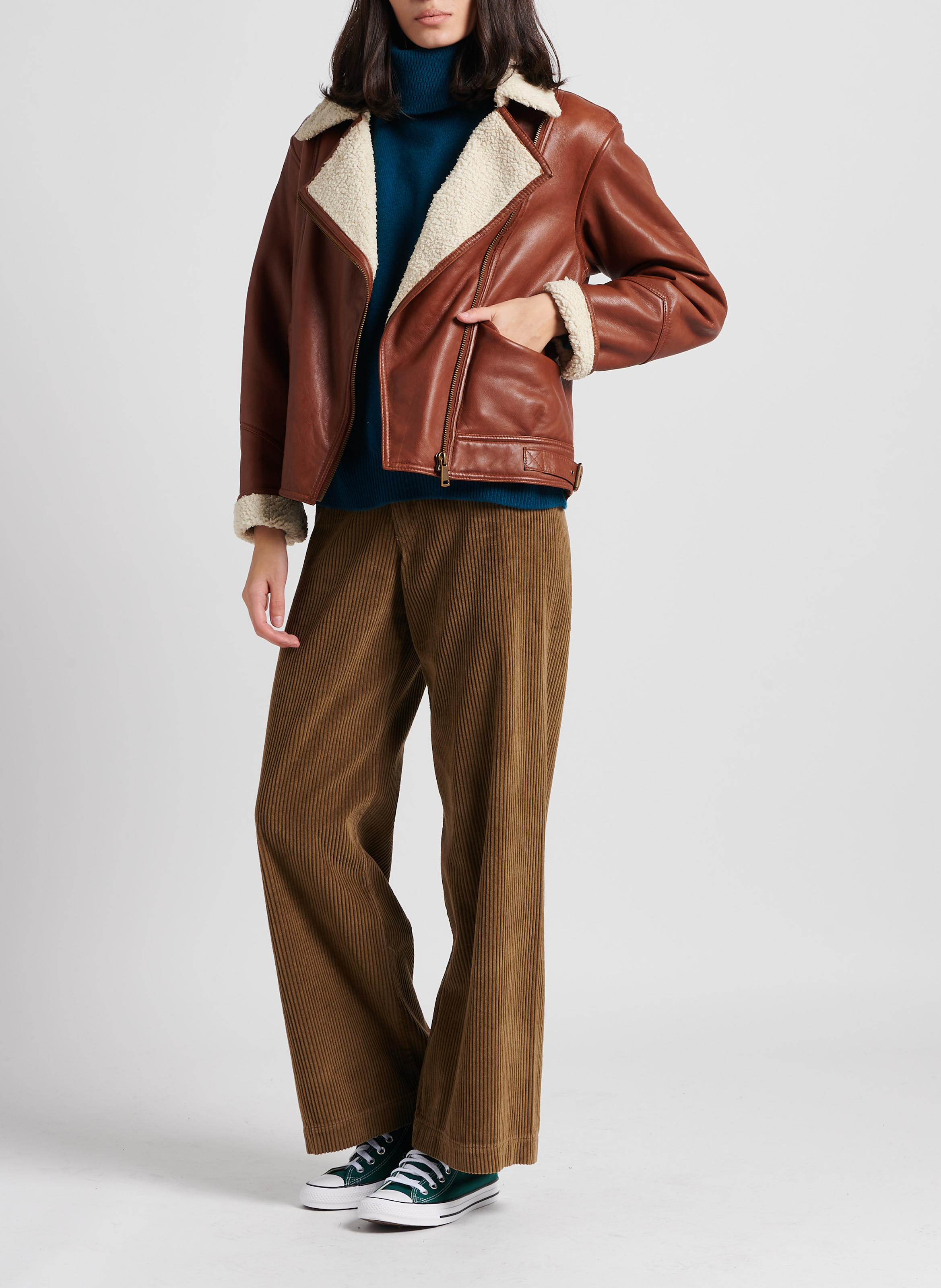 Gerade geschnittener Ledermantel mit klassischem Kragen MAISON 123 Rot