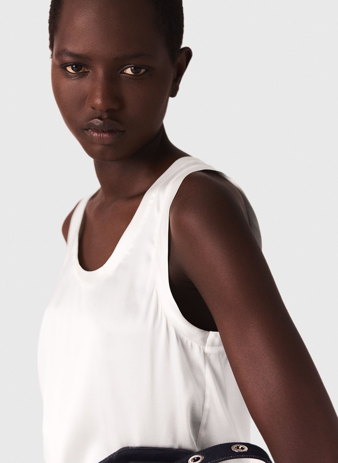 Débardeur col rond droit en soie mélangé MAJE Blanc