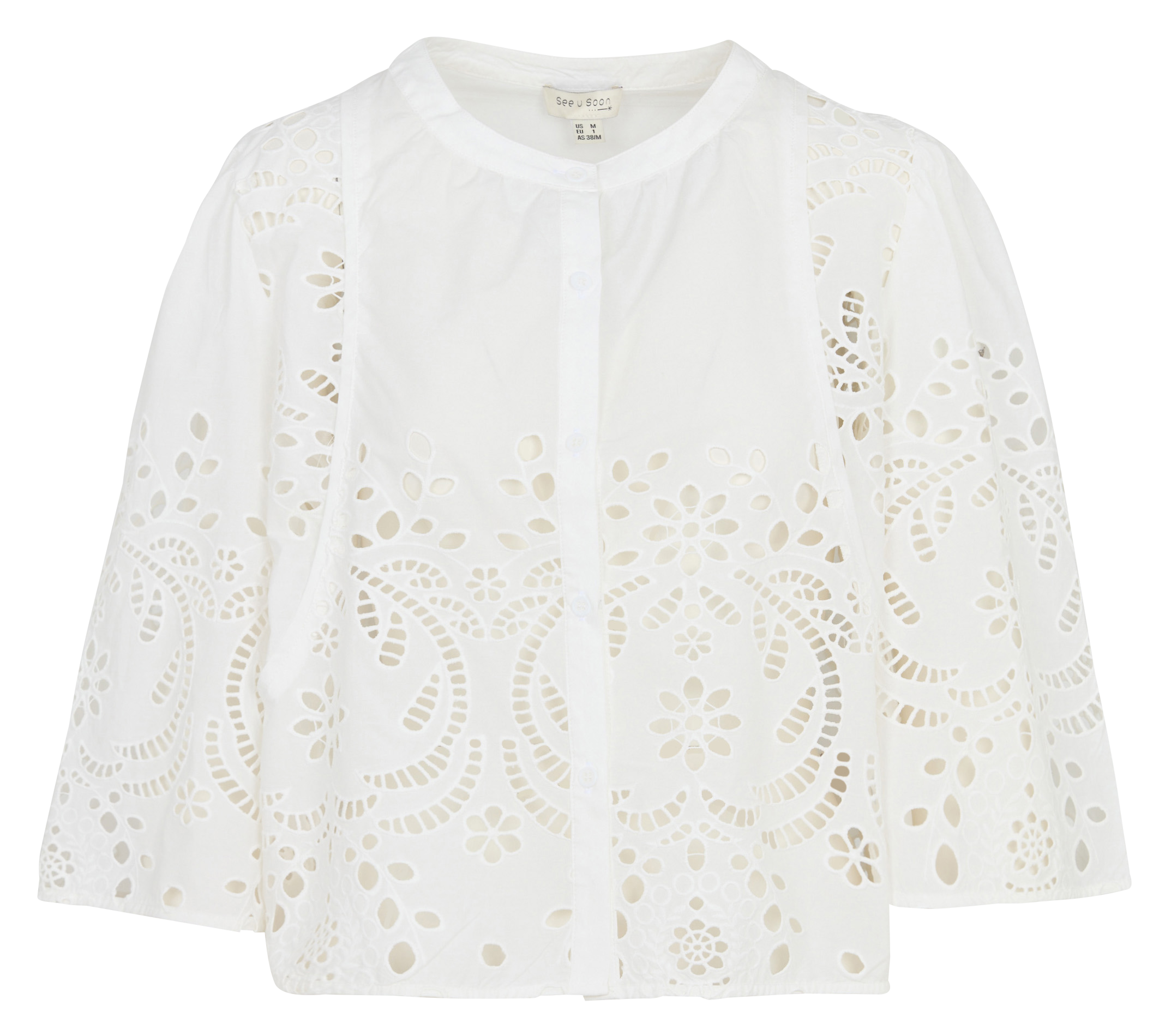 Blouse col rond brodée en coton SEE U SOON Blanc