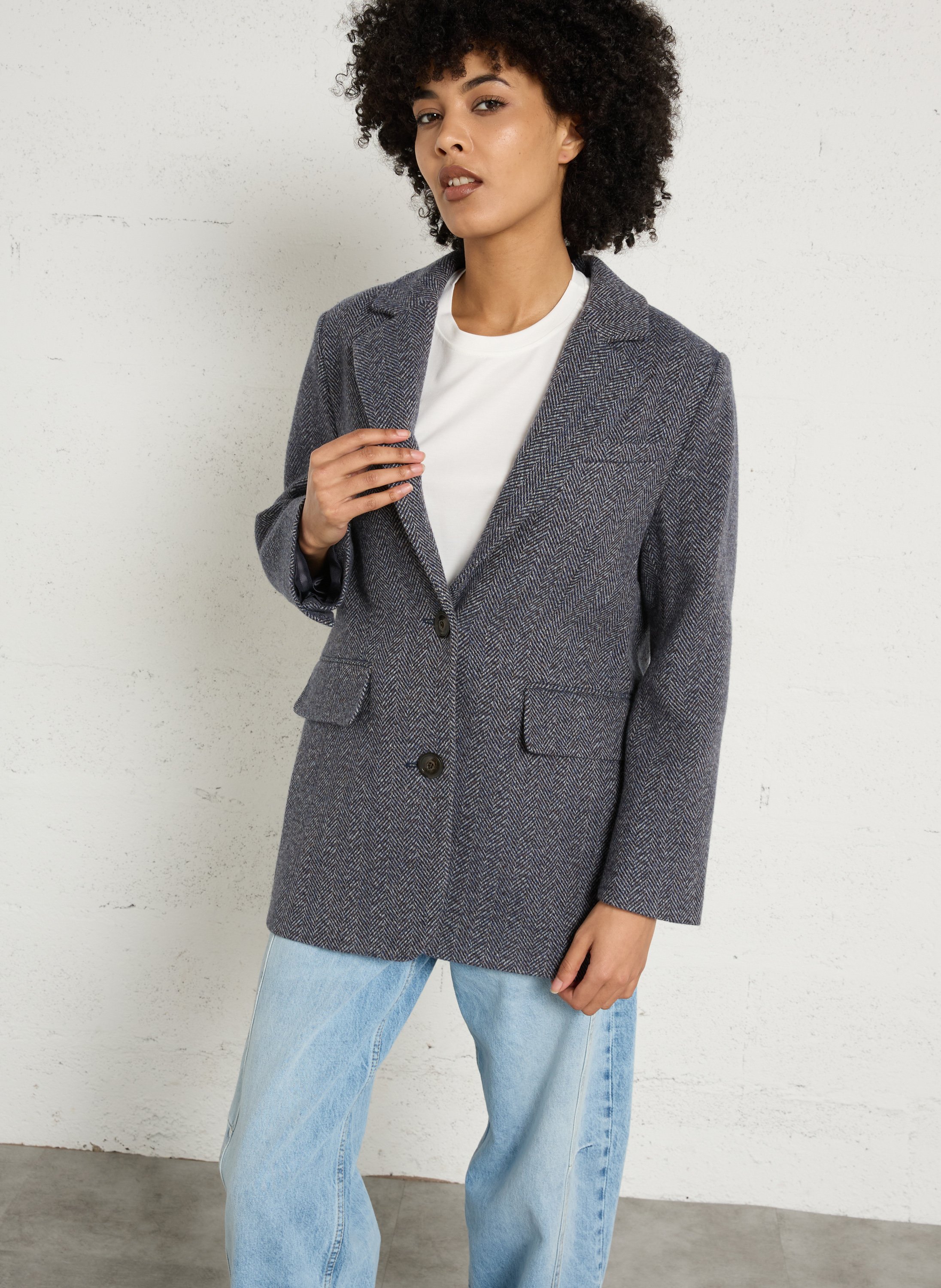 Manteau droit col tailleur en laine mélangée MAISON 123 Bleu