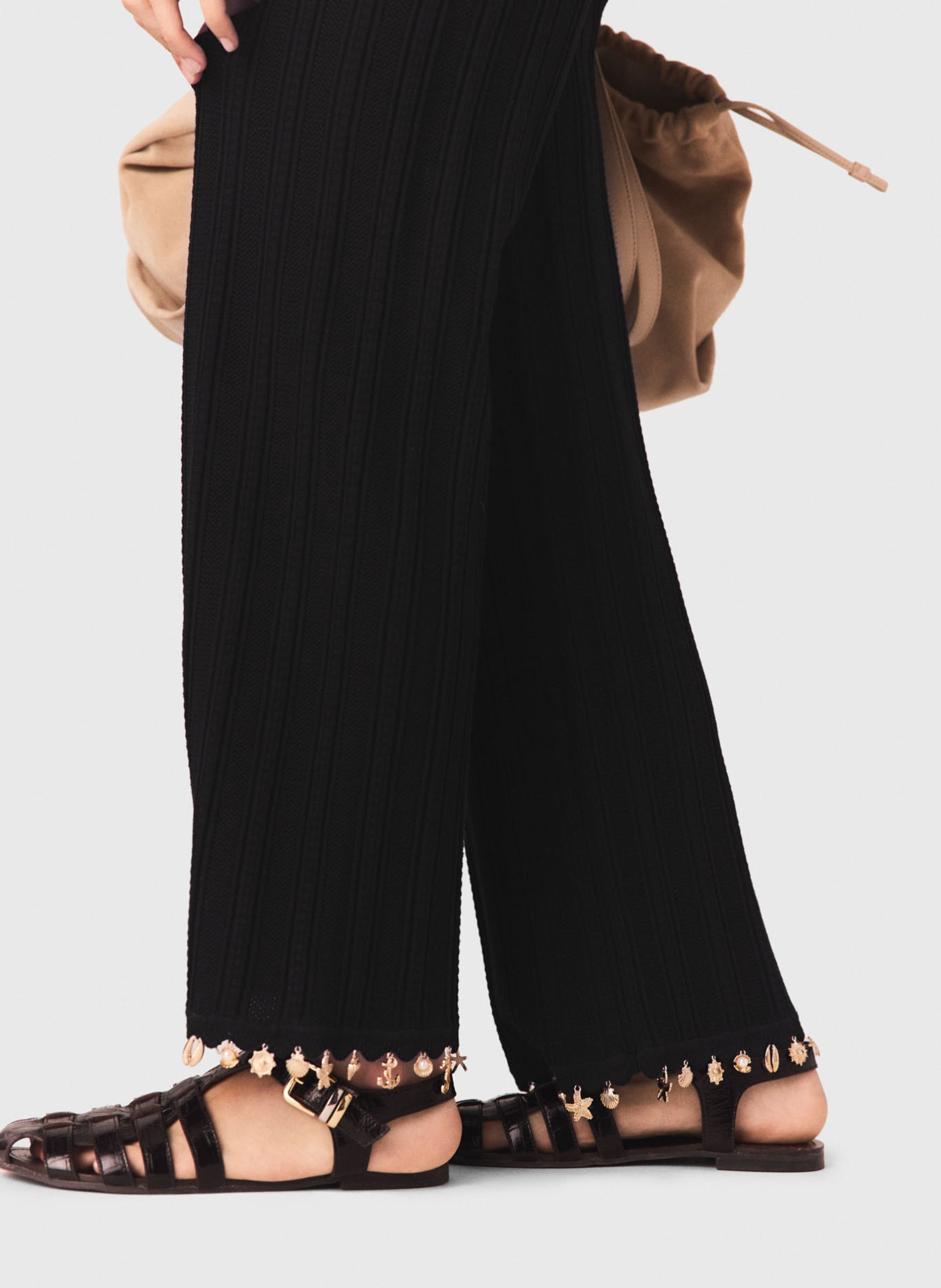 Wijde broek met ribtextuur | katoenblend MAJE Zwart