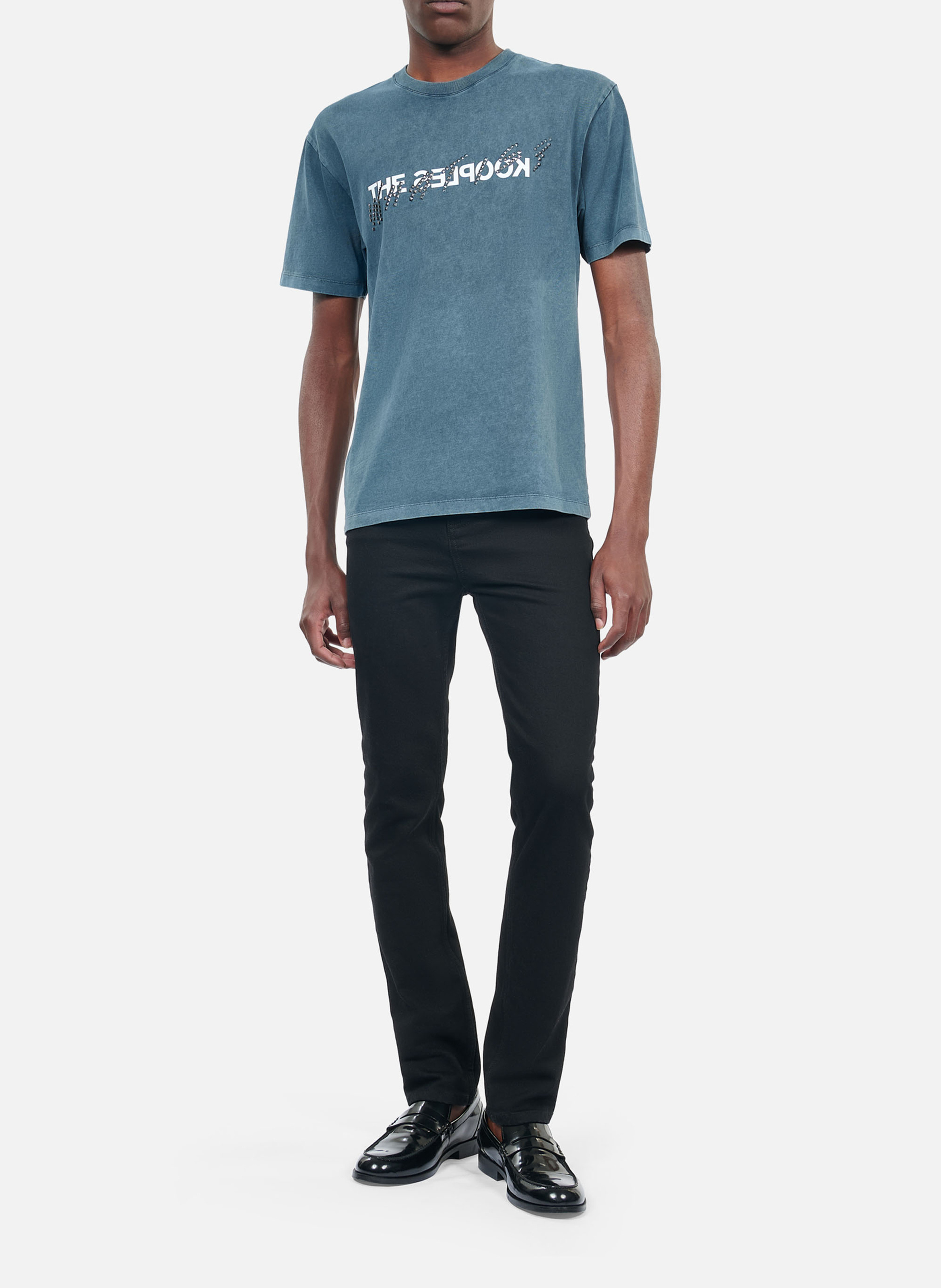Tee-shirt col rond droit en coton sérigraphié THE KOOPLES Bleu