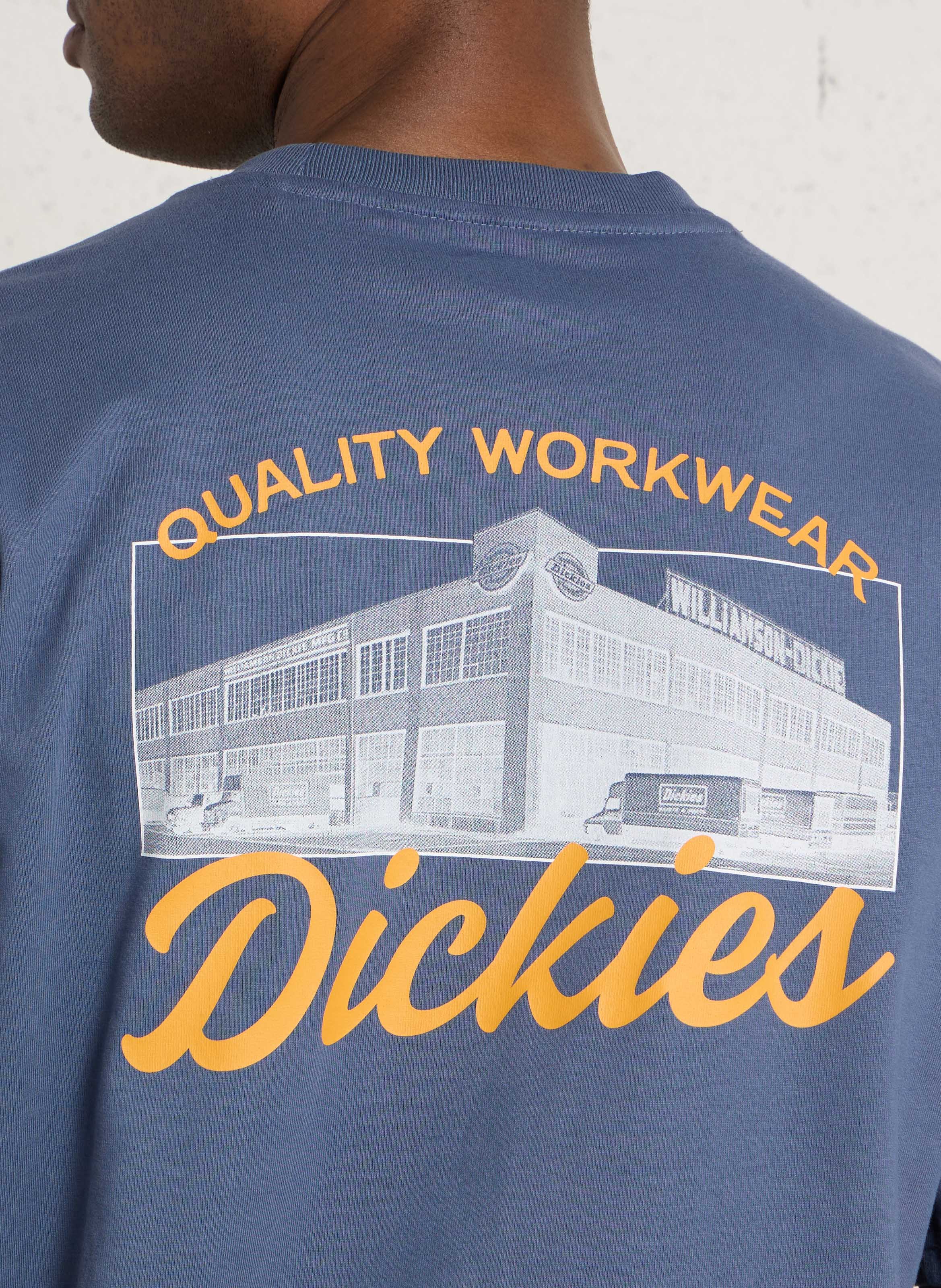 Tee-shirt droit col rond sérigraphié en coton DICKIES Bleu