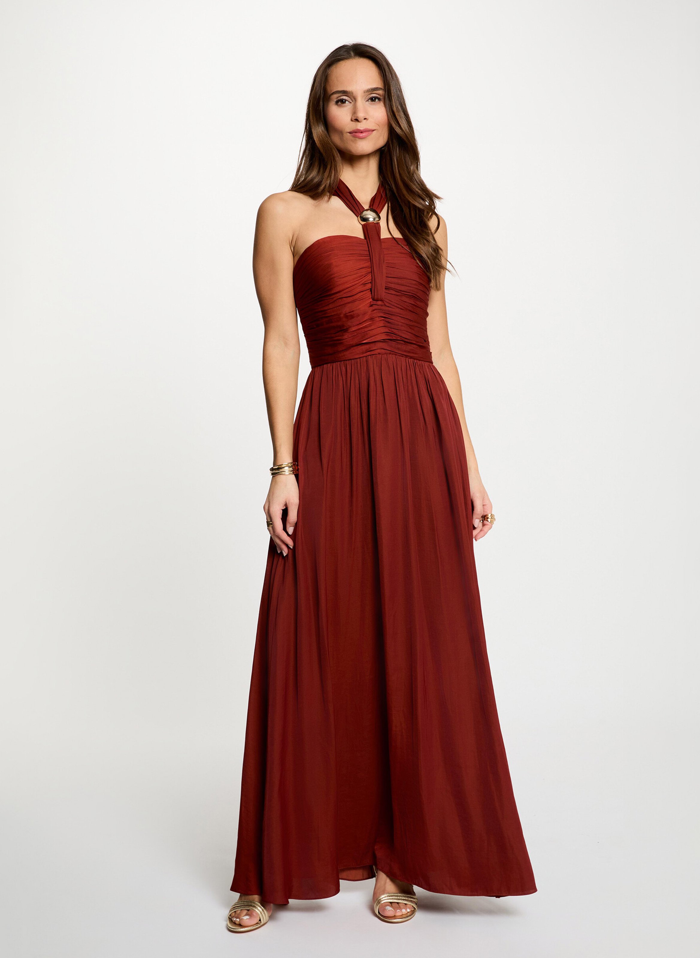 Robe longue ample unie MORGAN Marron