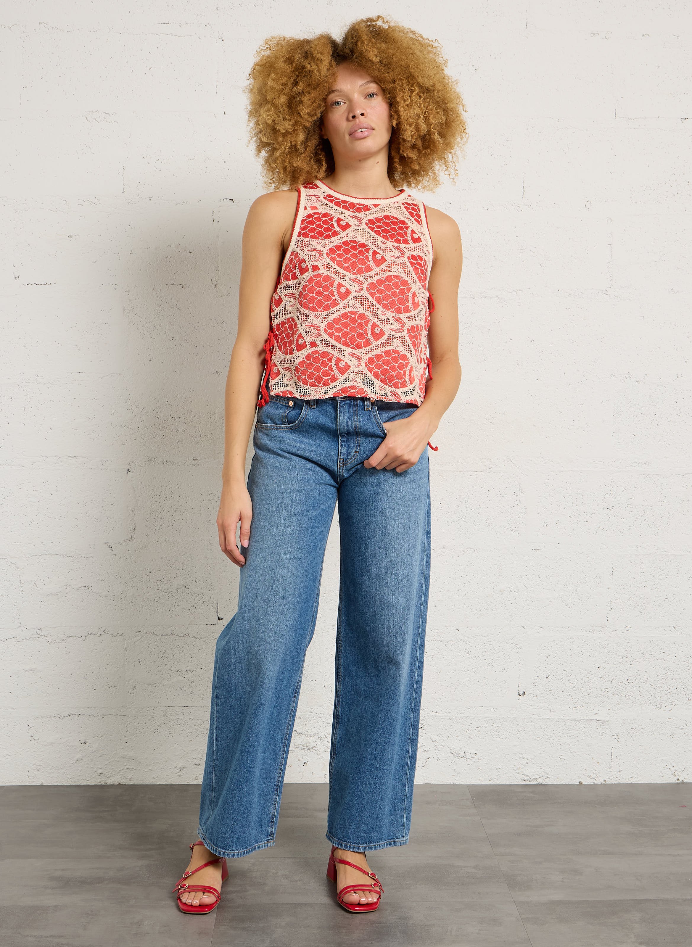 Top droit à dentelle FABIENNE CHAPOT Rouge