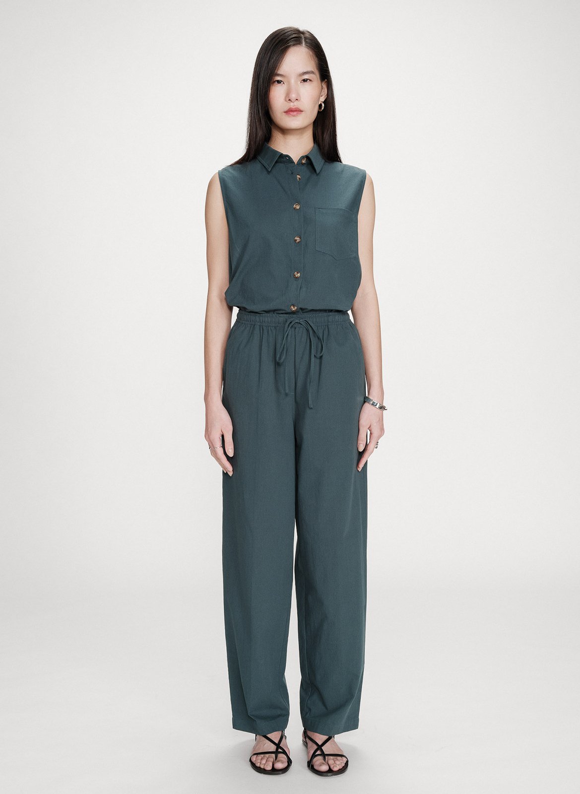Straight elasticated plain cotton trousers GRACE ET MILA Green