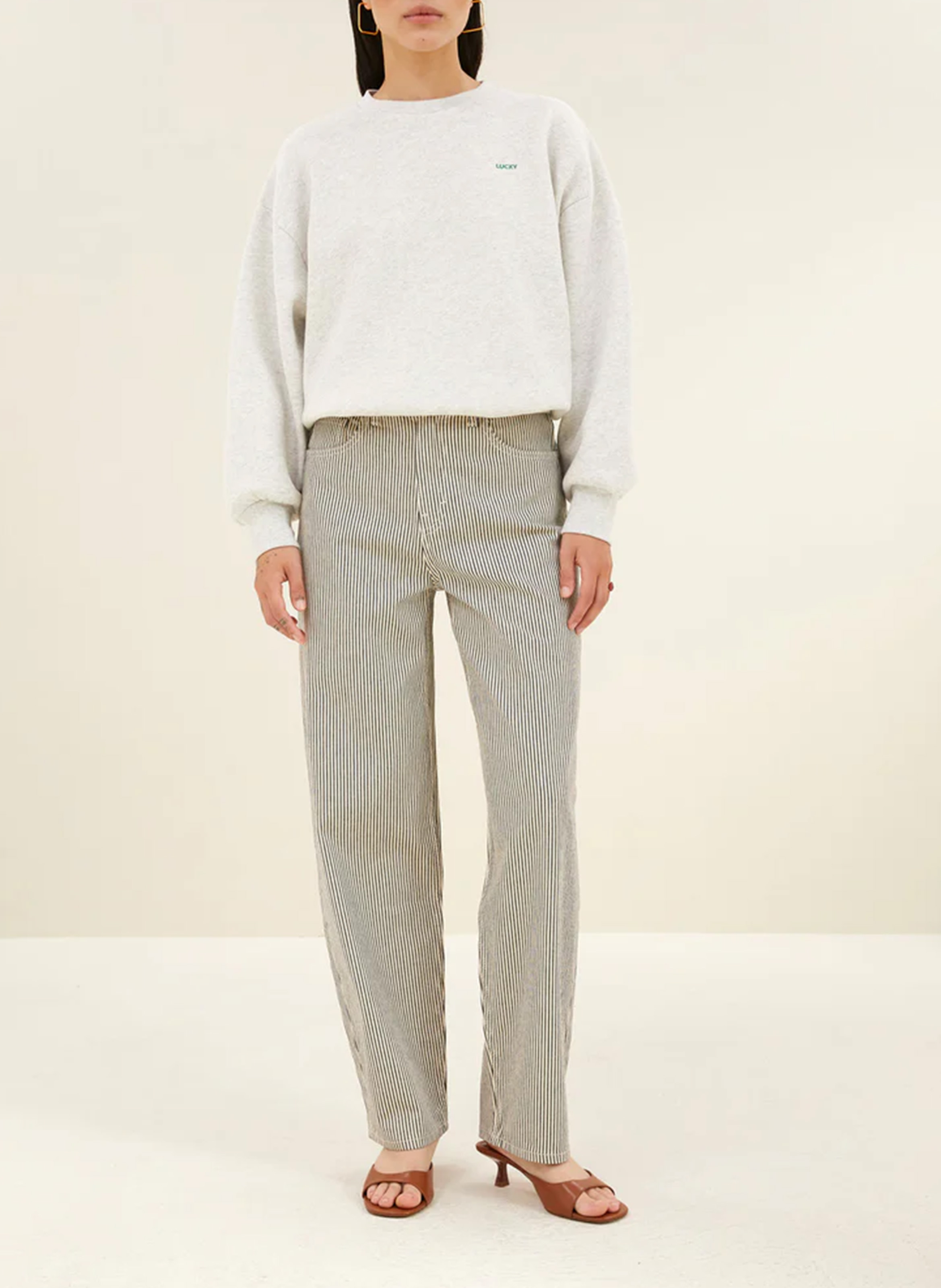 Oversized cotton-blend sweatshirt with round neck BY BAR Grey