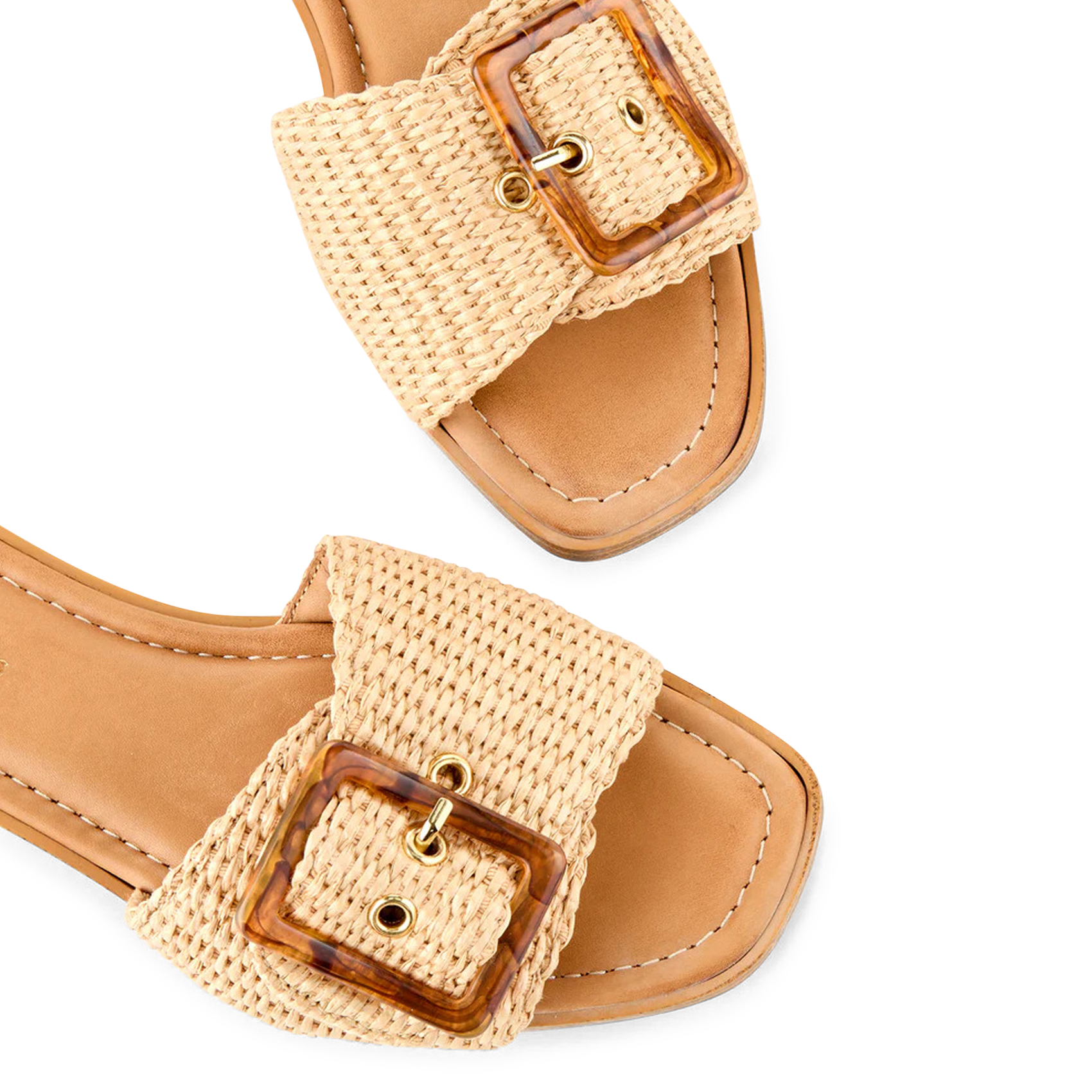 Flache Sandalen mit Raphia-Schnalle COSMOPARIS Beige