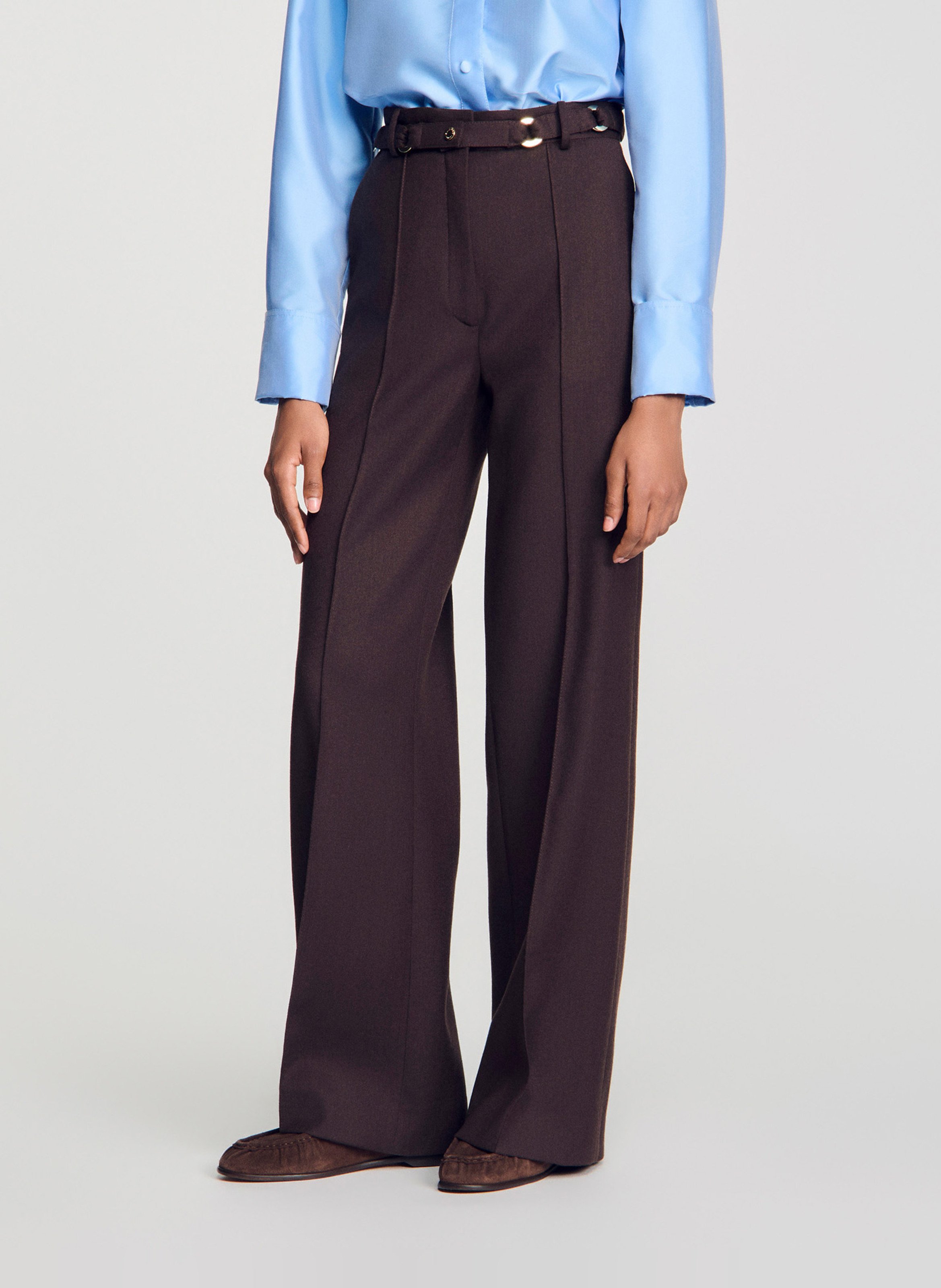 Wide-leg wool-blend pants SANDRO Brown